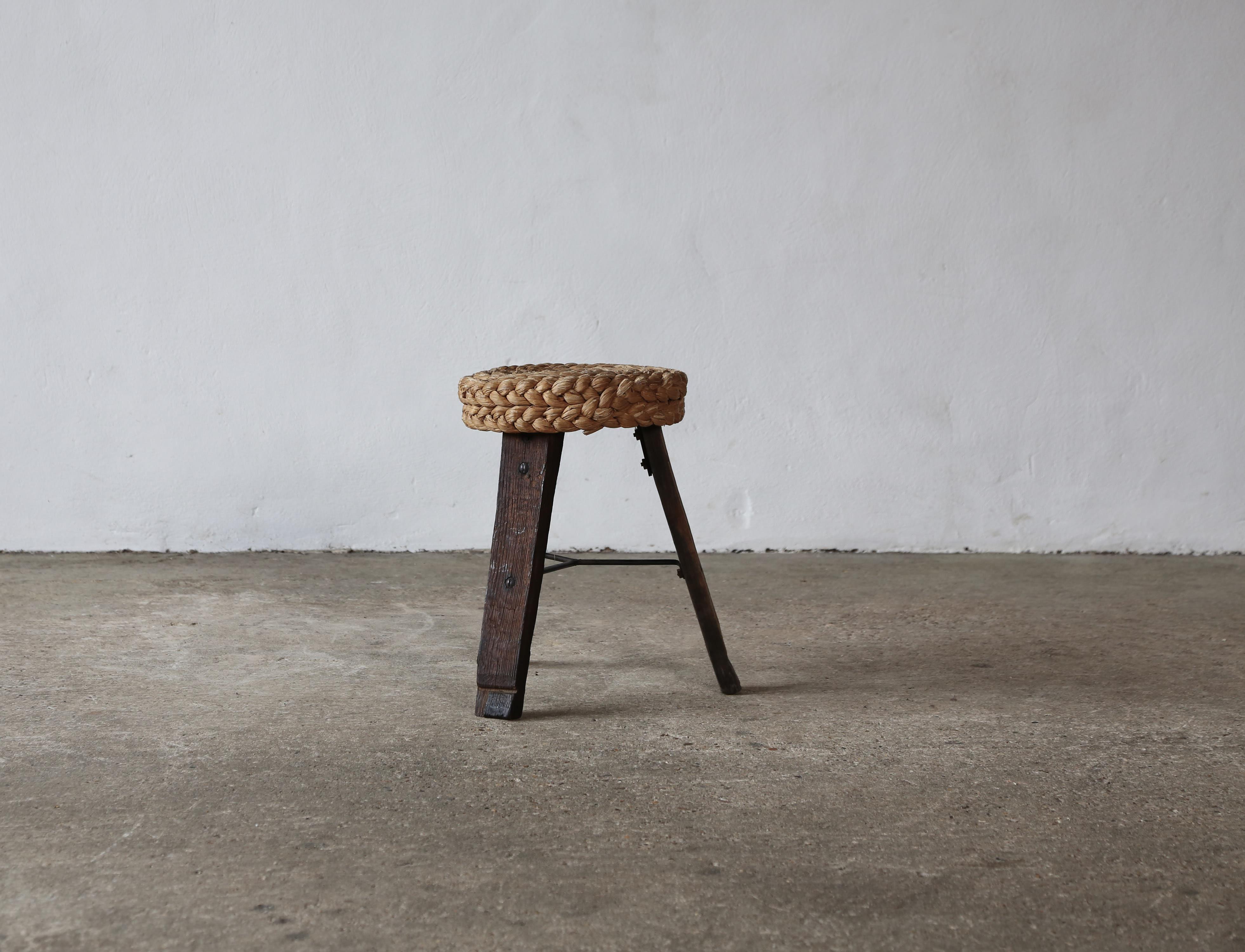 Audoux & Minet Tripod Rope Stool, France, 1950s For Sale 2