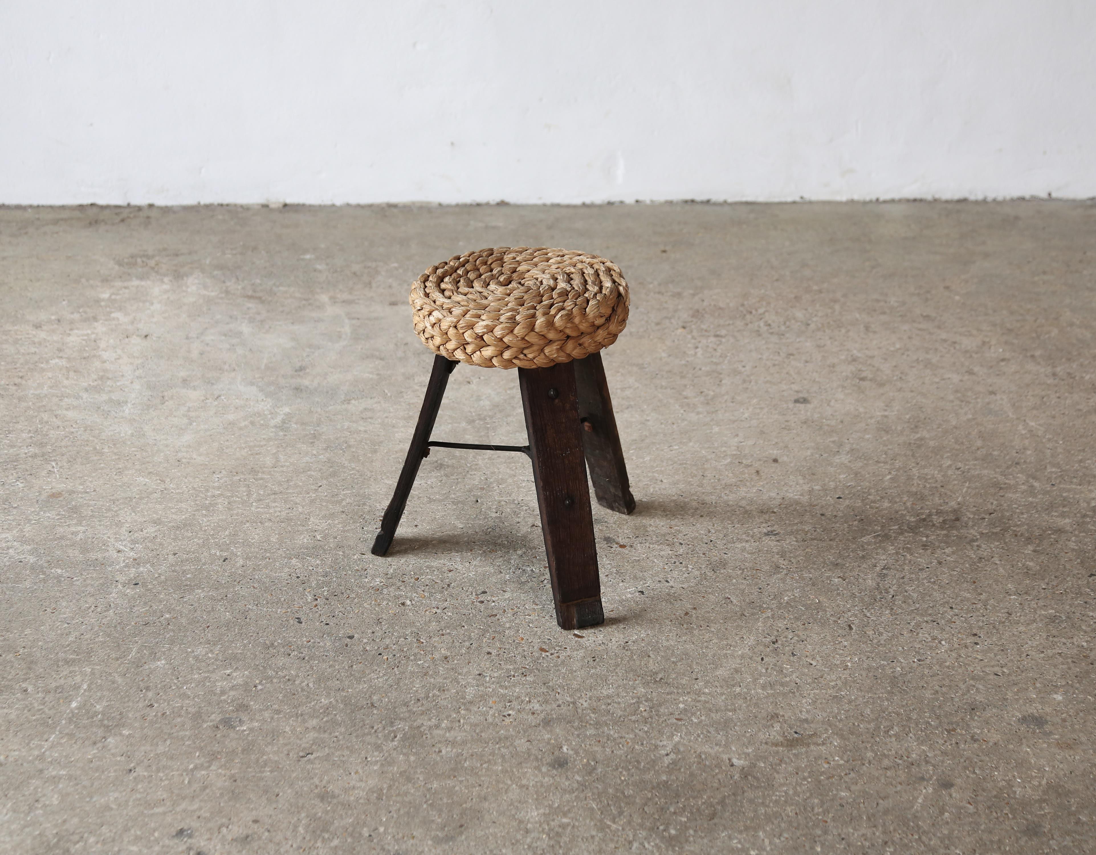 Audoux & Minet Tripod Rope Stool, France, 1950s For Sale 5