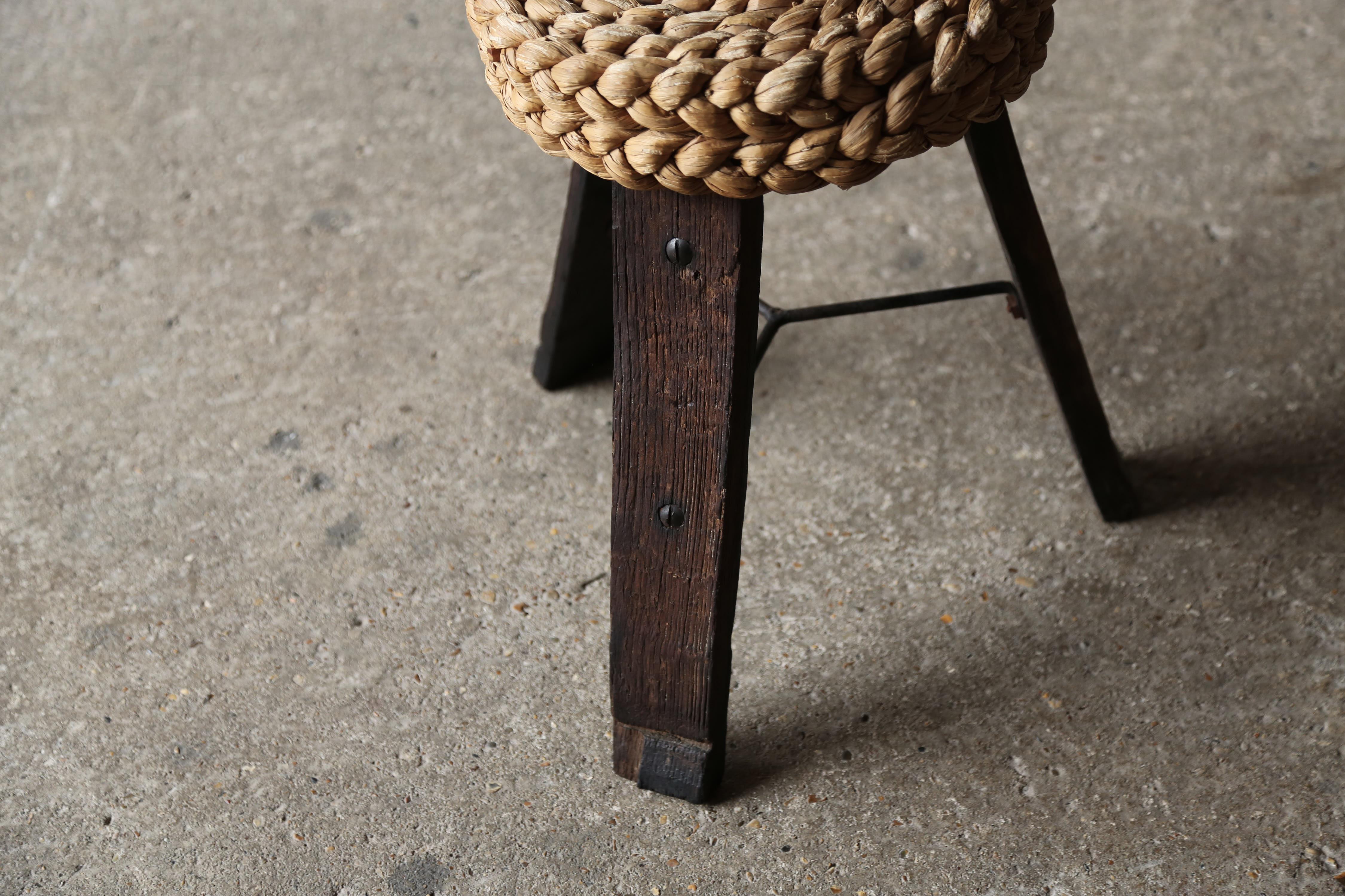 Audoux & Minet Tripod Rope Stool, France, 1950s In Good Condition For Sale In London, GB
