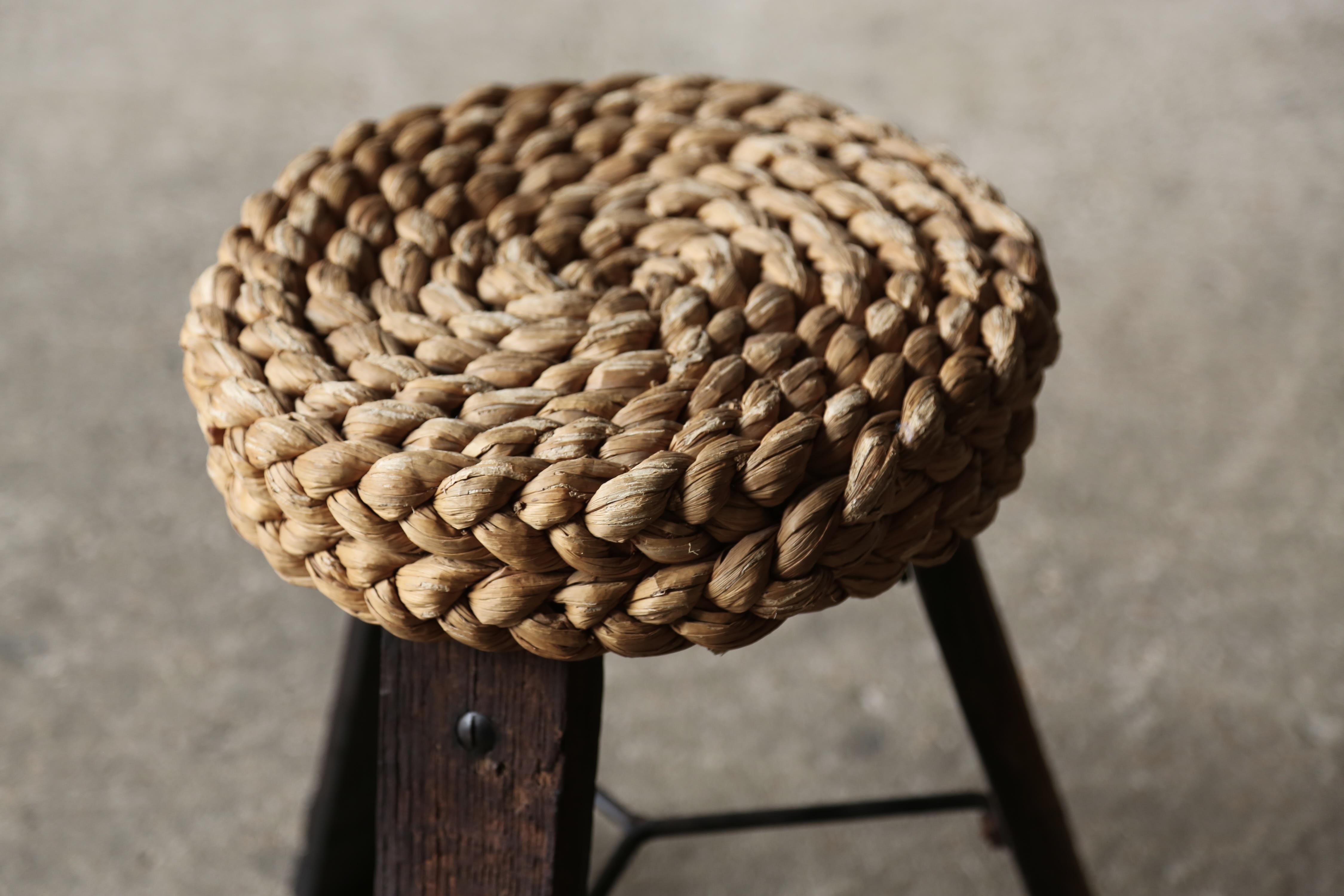 Audoux & Minet Tripod Rope Stool, France, 1950s For Sale 3