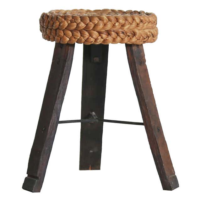 Stool With Rope Mid-Century Pair of Rope and Wood Stool For Sale at 1stDibs