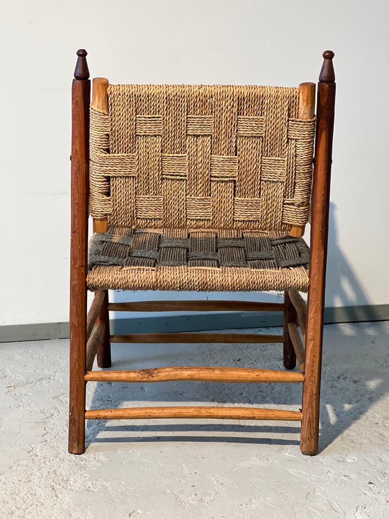 Mid-Century Modern Audoux Minet Turned wood and rope armchair 1950