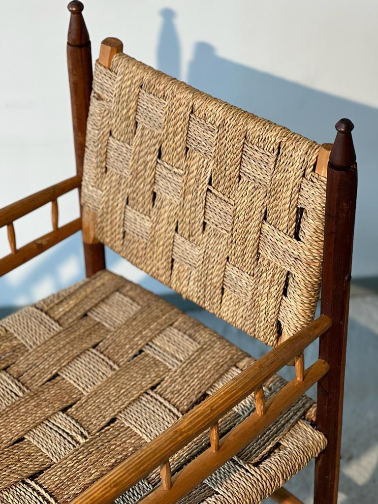Mid-20th Century Audoux Minet Turned wood and rope armchair 1950