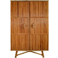 Audoux-Minet Wardrobes, Rattan and Wood, France, circa 1965