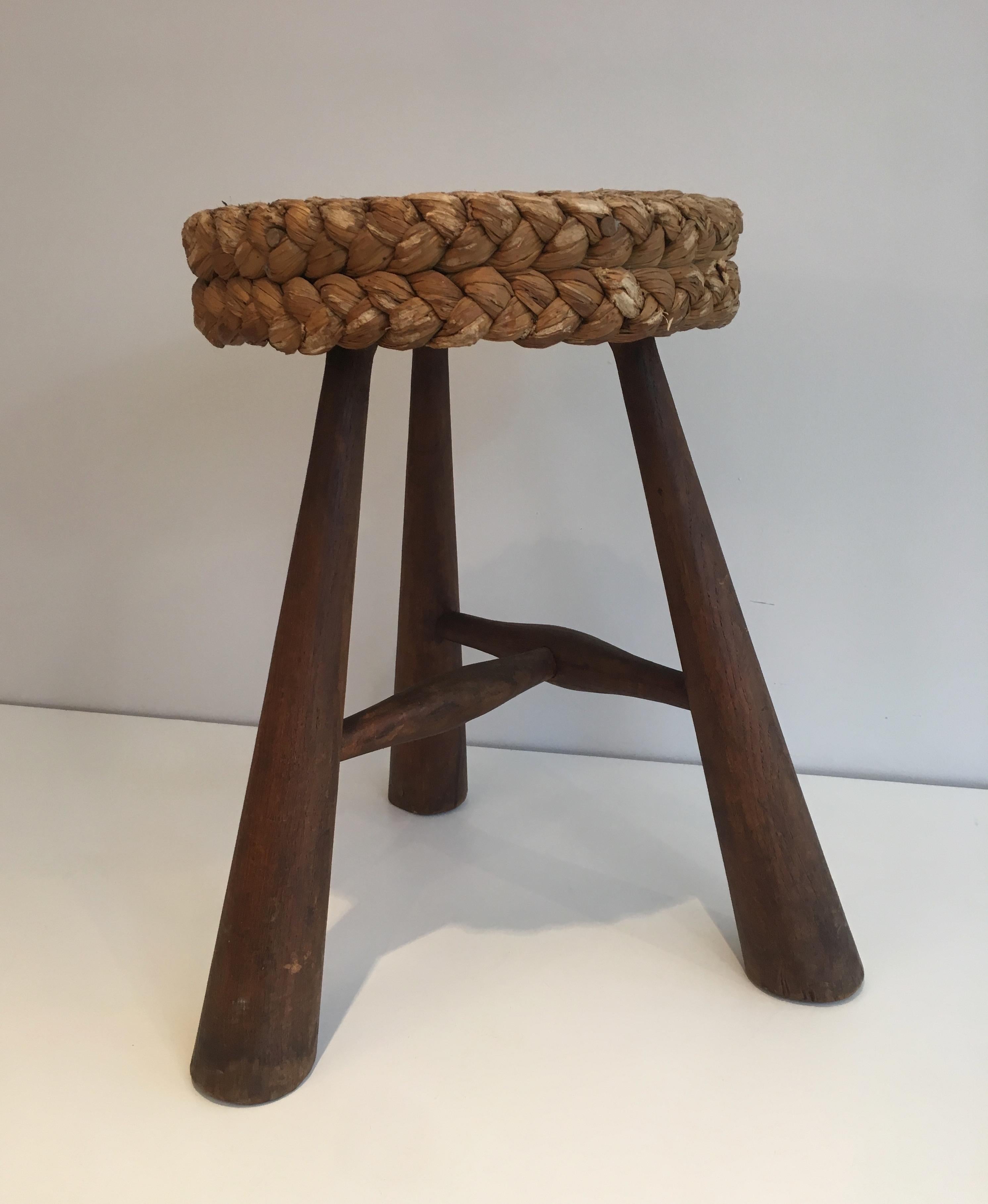 Audoux Minet, Wood and Rope Stool, French, circa 1950 9