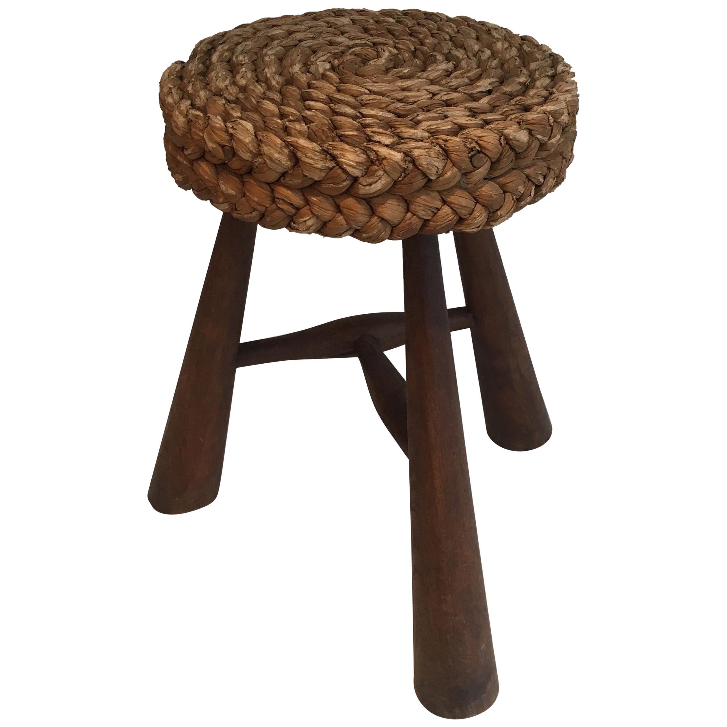 Audoux Minet. Wood and rope stool, French, circa 1950.
     