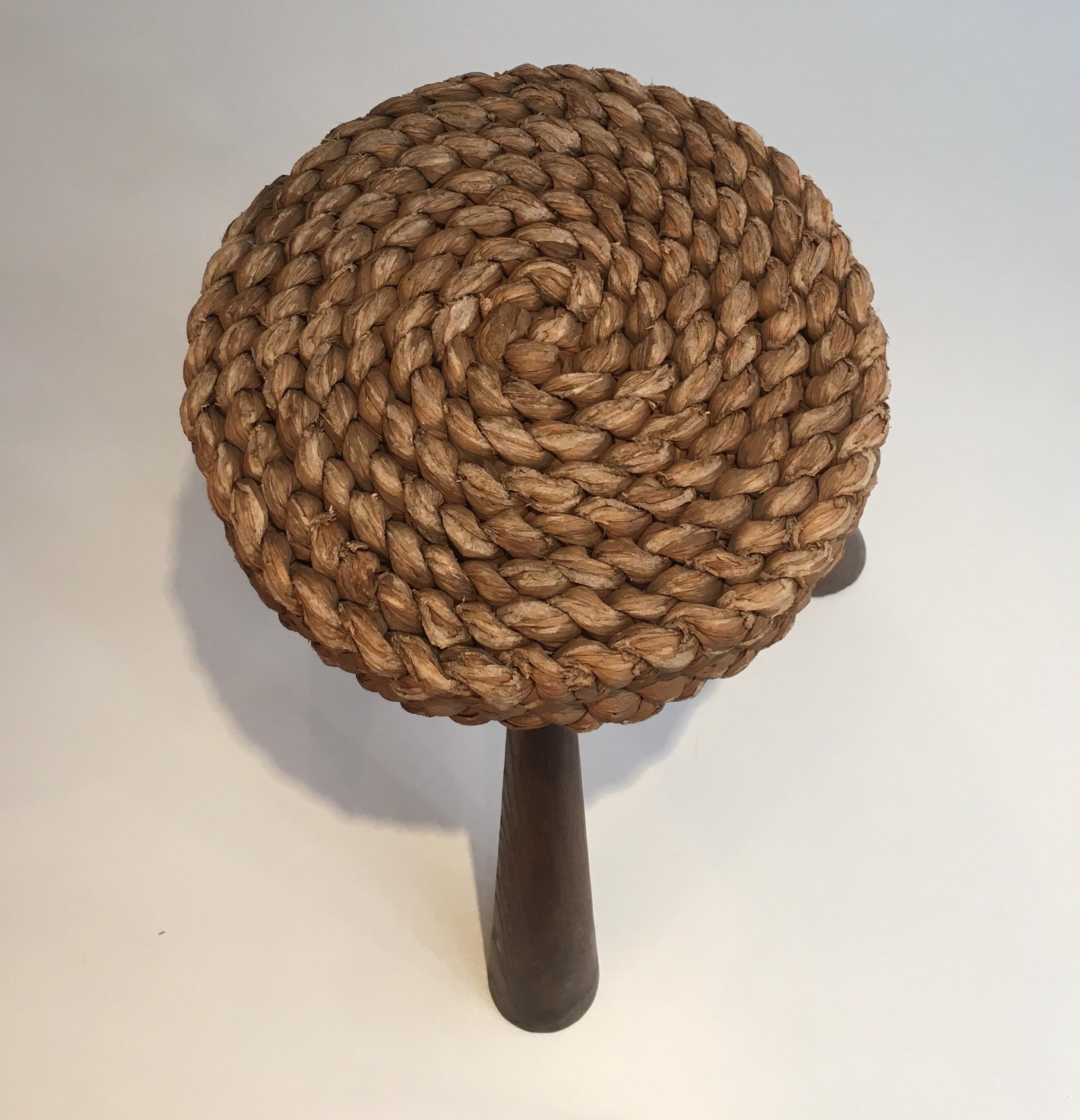 Audoux Minet, Wood and Rope Stool, French, circa 1950 1