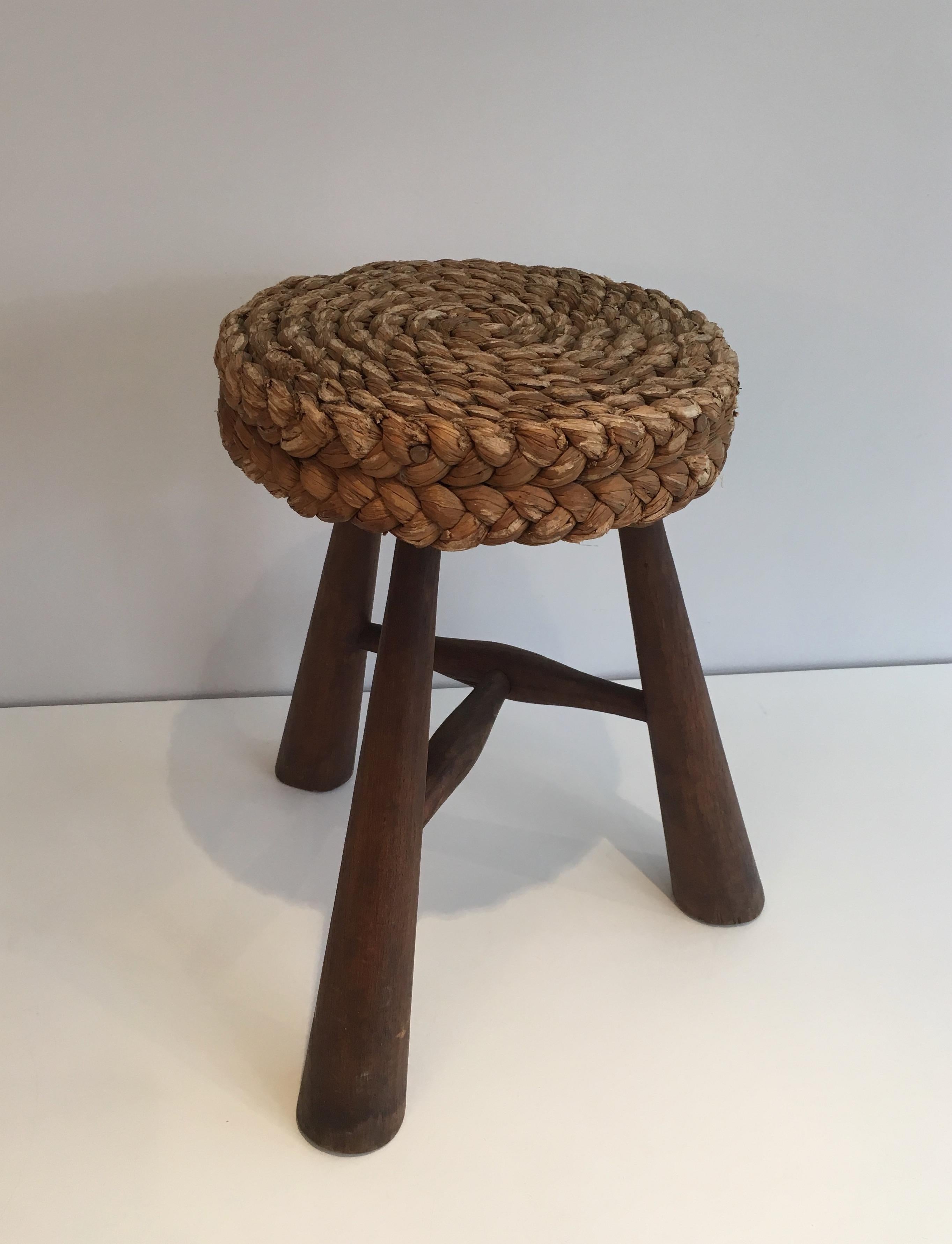 Audoux Minet, Wood and Rope Stool, French, circa 1950 5