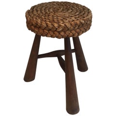 Audoux Minet, Wood and Rope Stool, French, circa 1950