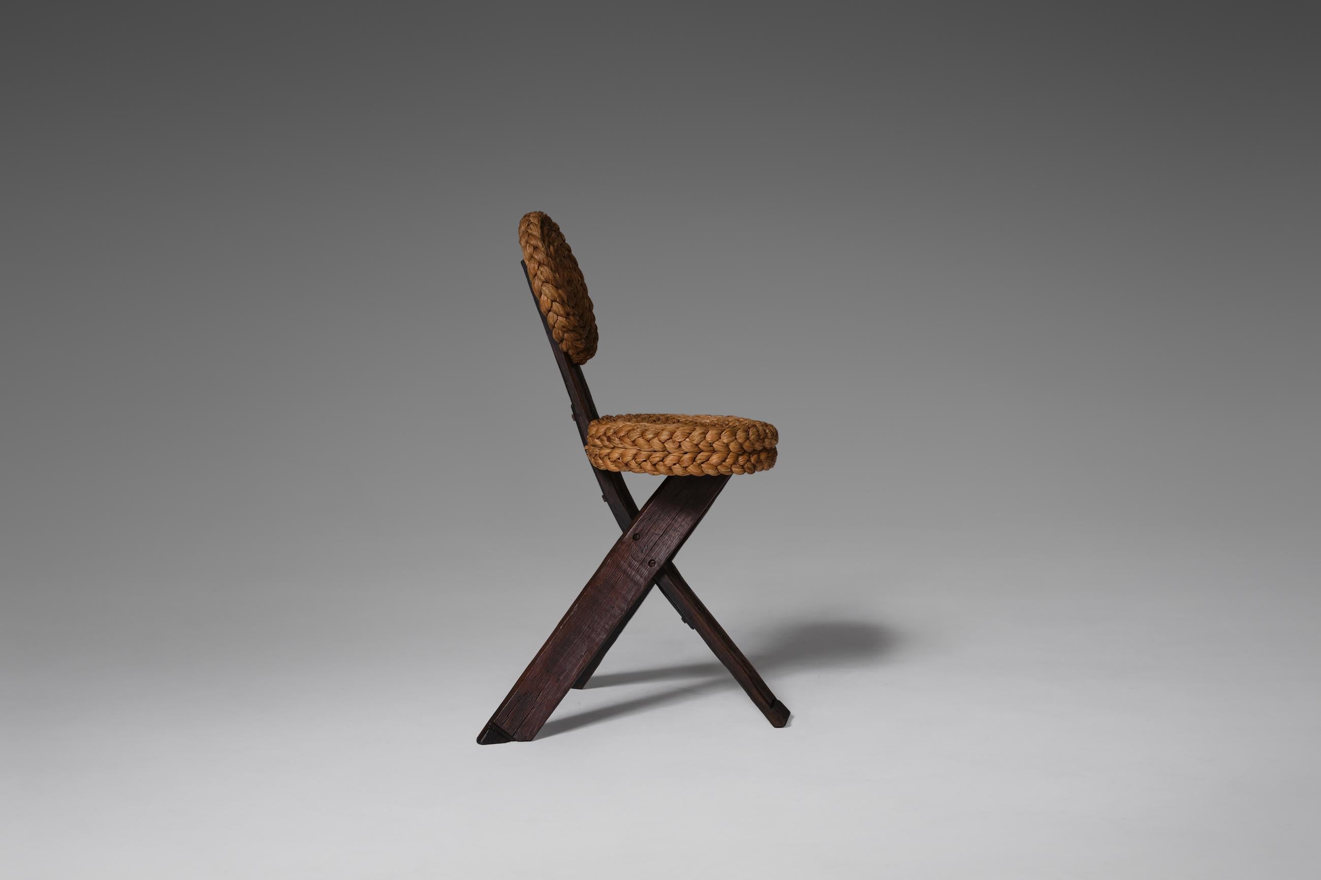 Mid-Century Modern Audoux Minet Wood and Rush Side Chair, France, 1960’s
