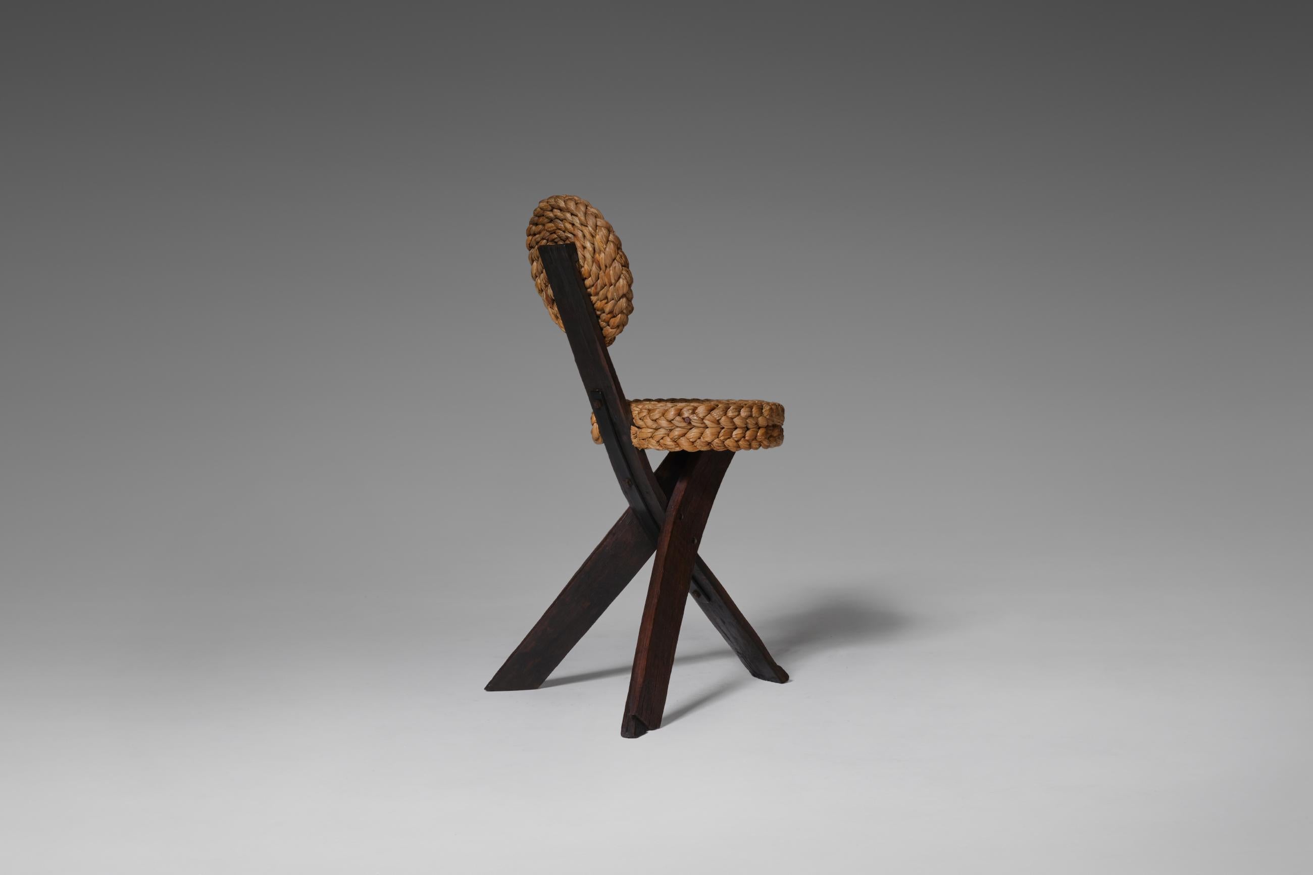 Audoux Minet Wood and Rush Side Chair, France, 1960’s In Good Condition In Rotterdam, NL