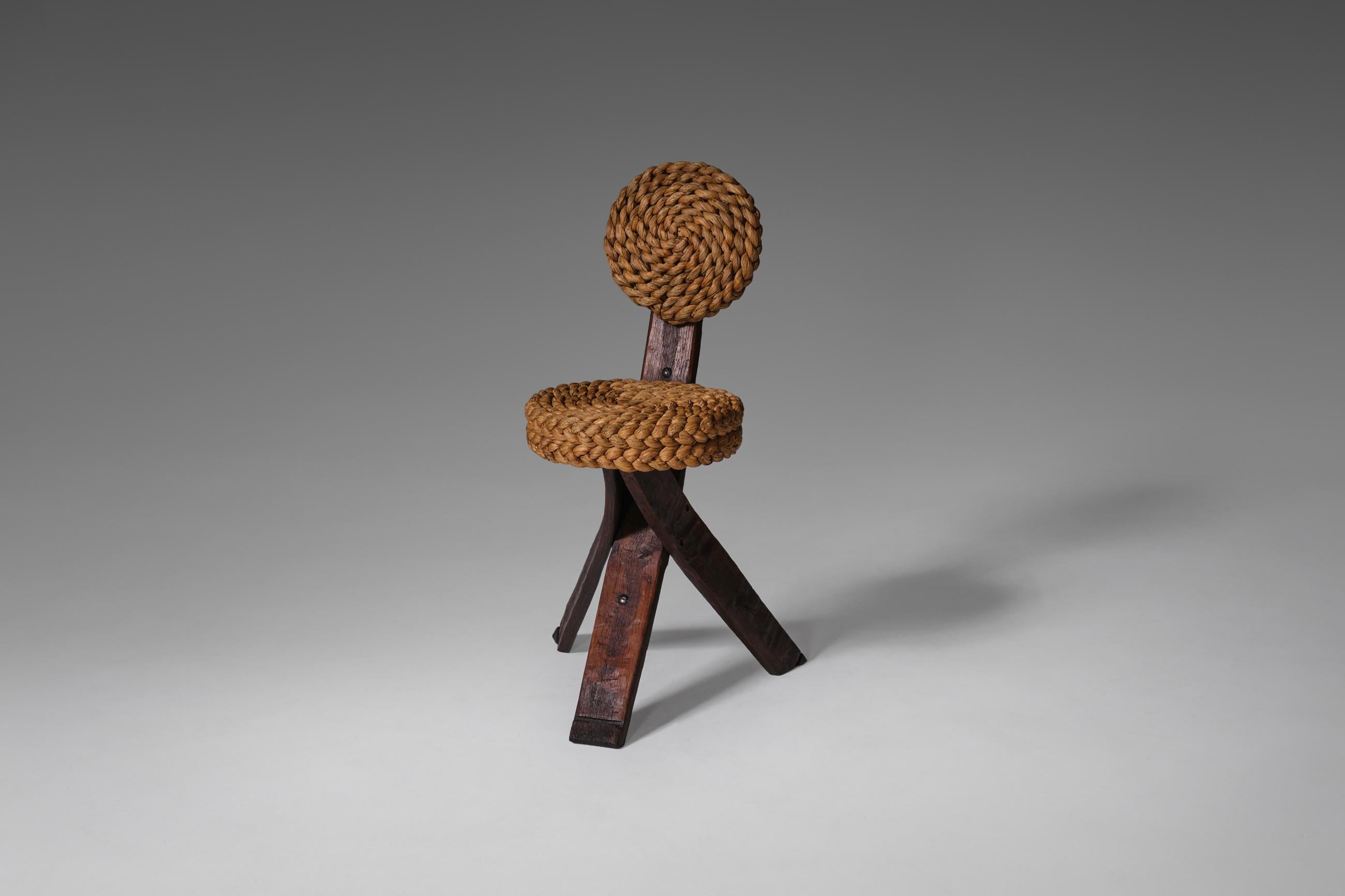 Audoux Minet Wood and Rush Side Chair, France, 1960’s 2