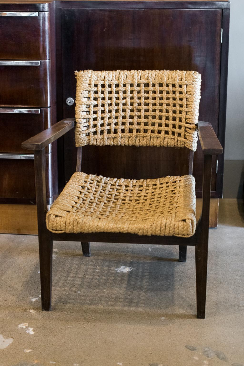 French Audoux-Minet Woven Armchair, France, 1940s
