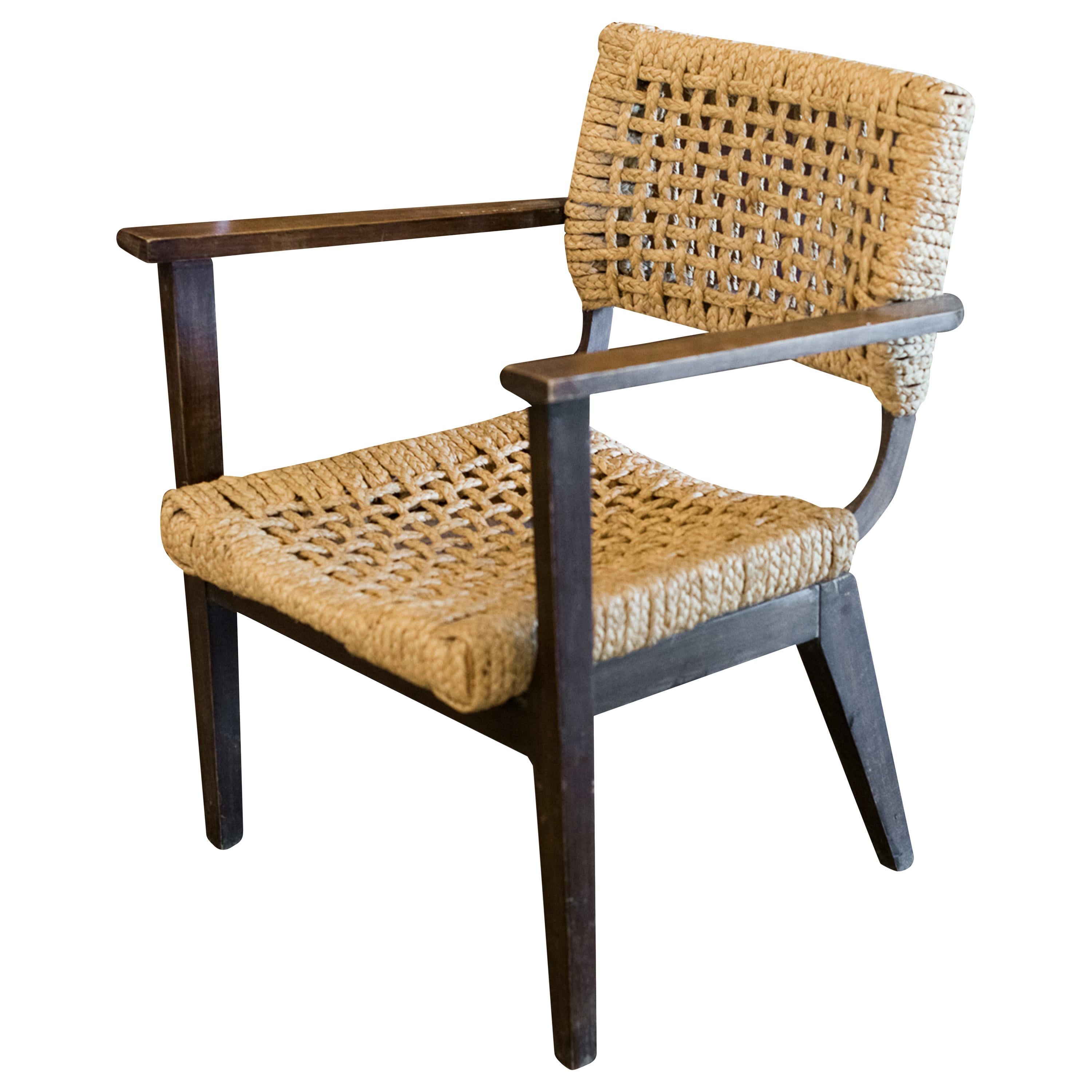 Audoux-Minet Woven Armchair, France, 1940s