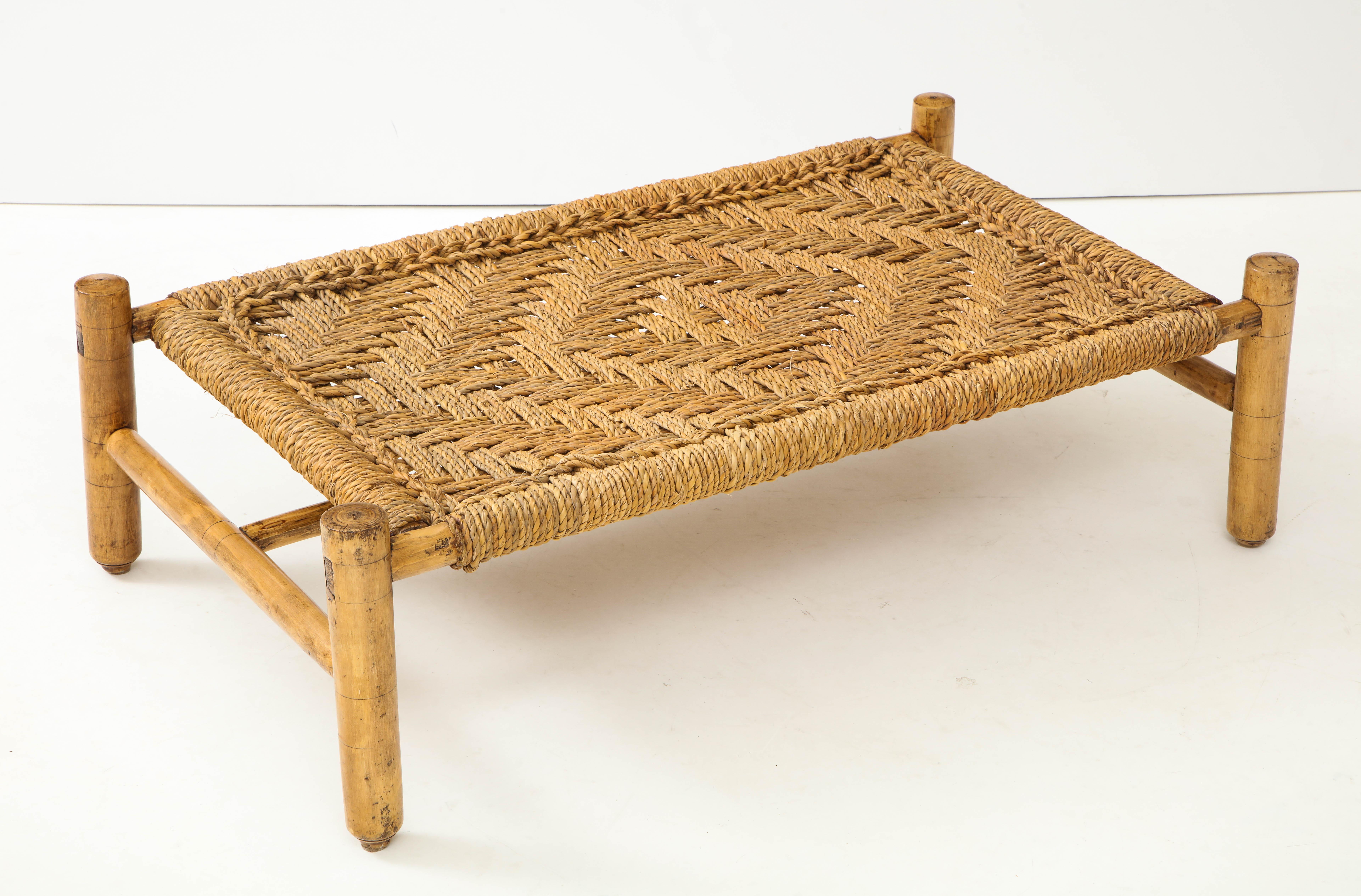 Mid-Century Modern Audoux & Minet Woven Rope and Wood Coffee Table or Bench