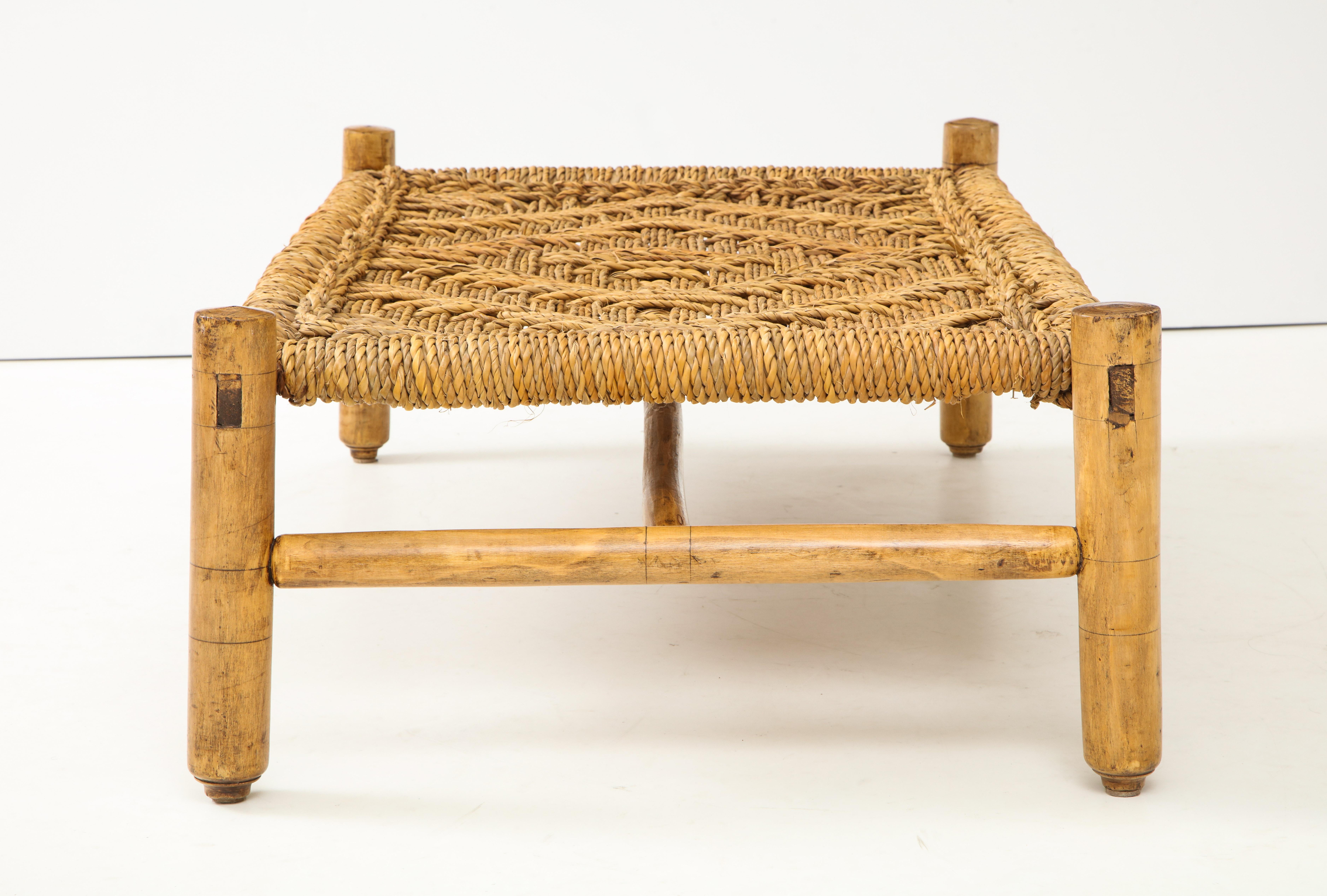 French Audoux & Minet Woven Rope and Wood Coffee Table or Bench