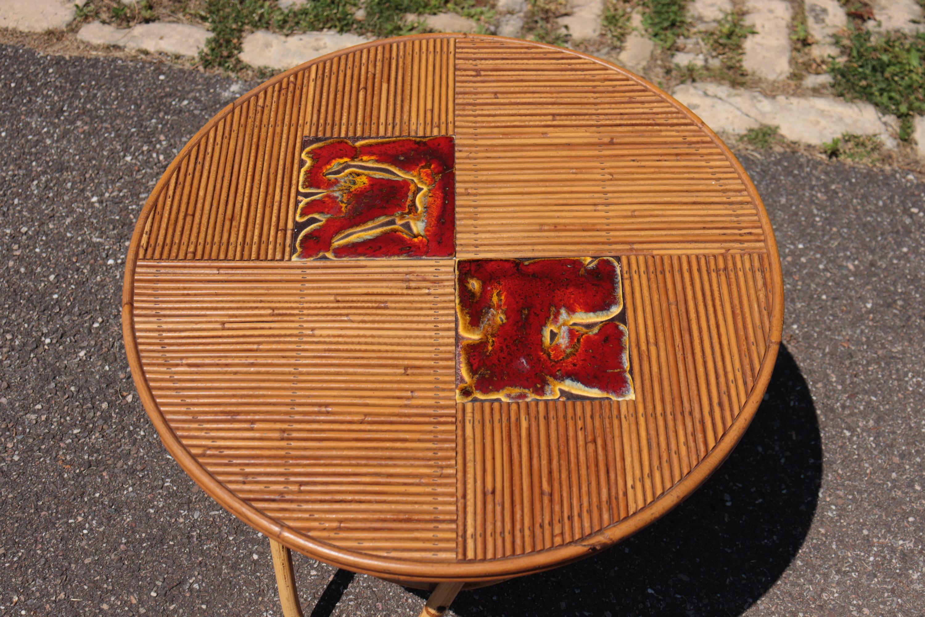 Audoux Minnet Coffee Table In Rattan And Ceramic Bon état - En vente à Charmes, FR