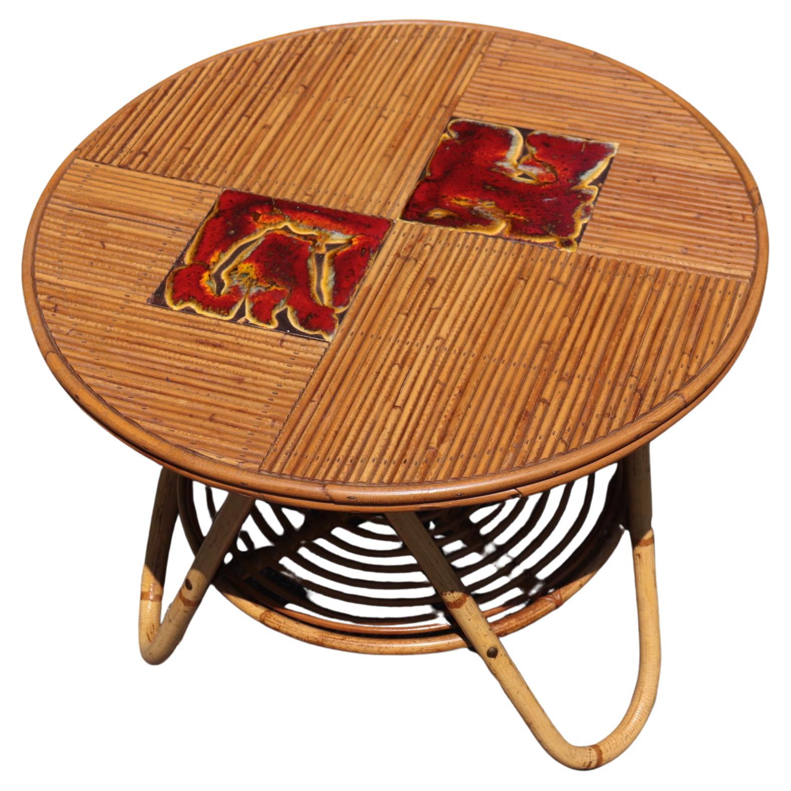 Audoux Minnet Coffee Table In Rattan And Ceramic en vente