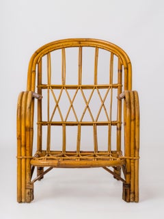 Audoux Minnet Signed Single Rattan Armchair - France 1960's