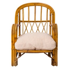 Audoux Minnet Signed Single Rattan Armchair - France 1960's