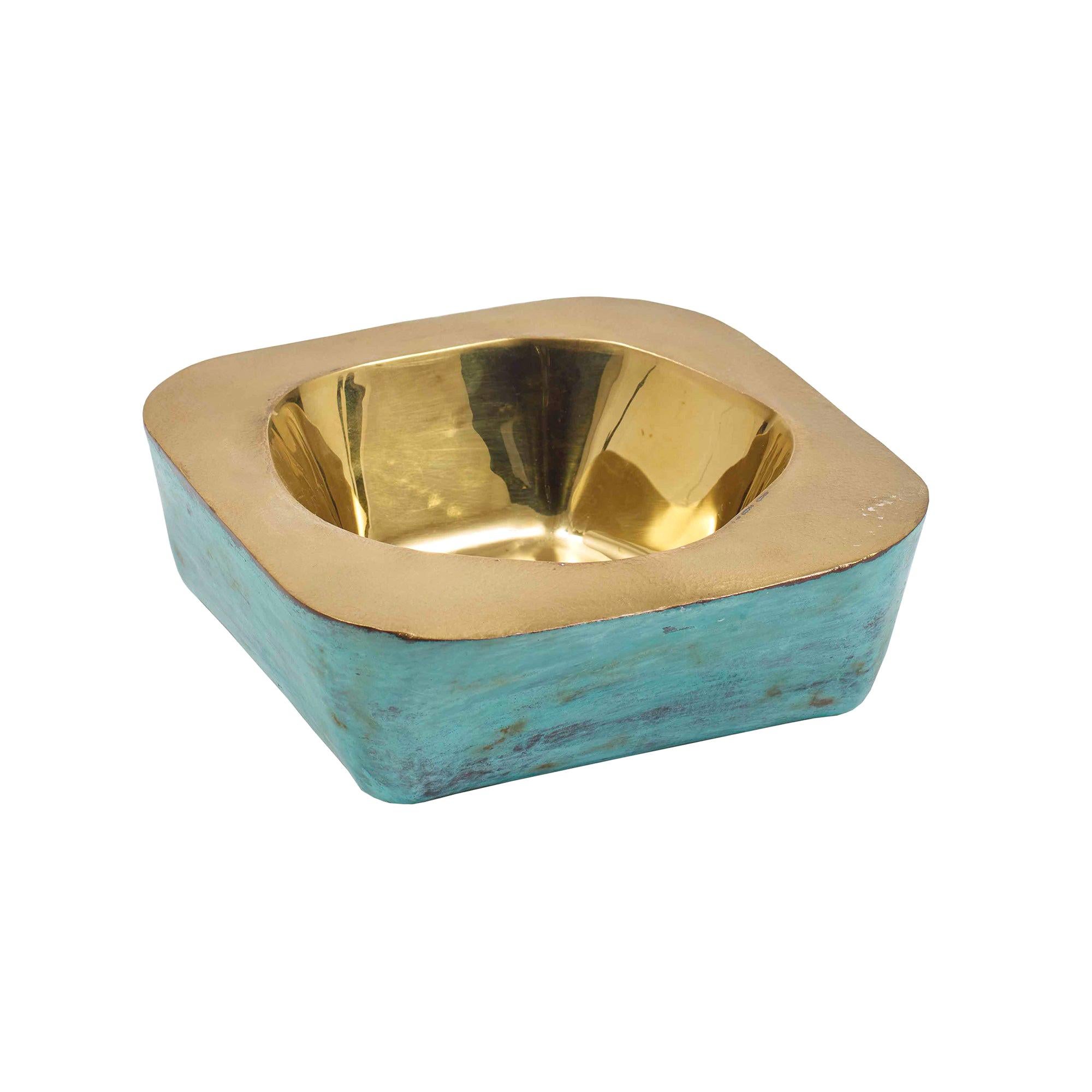 Audra Square Brass Bowl with Green Patina Finish by CuratedKravet