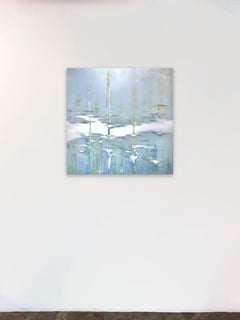 Paesaggio acquatico a tecnica mista blu con pigmento metallico_Bathing Light di Audra Weaser