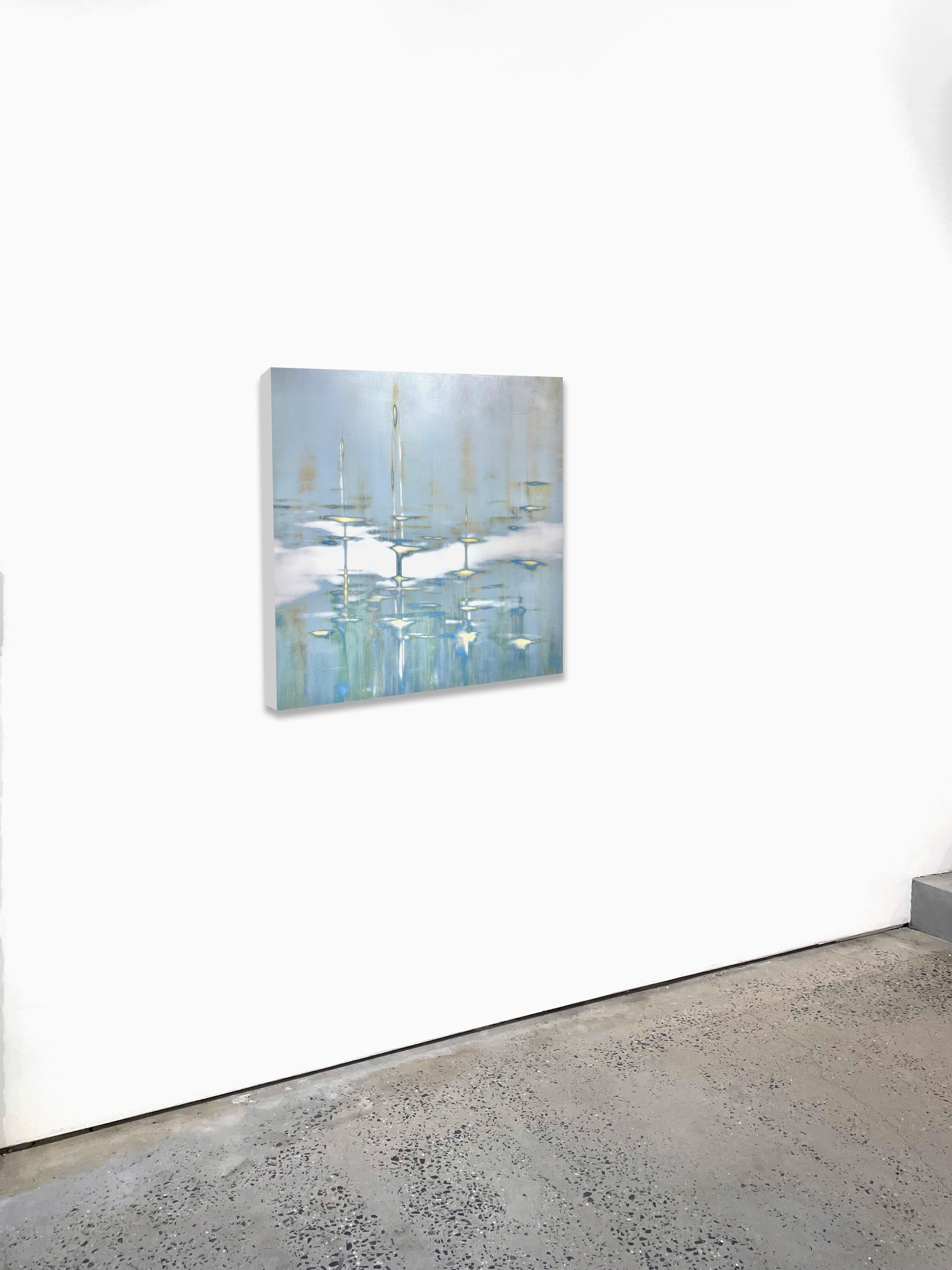 Blue Mixed Media Waterscape with Metallic Pigment_Bathing Light by Audra Weaser For Sale 3