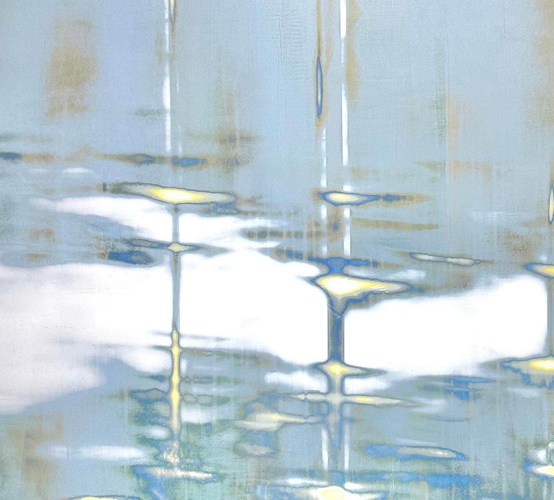 Blue Mixed Media Waterscape with Metallic Pigment_Bathing Light by Audra Weaser For Sale 4