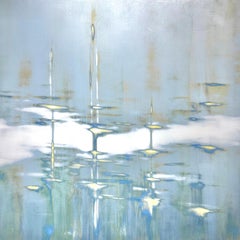 Paesaggio acquatico a tecnica mista blu con pigmento metallico_Bathing Light di Audra Weaser