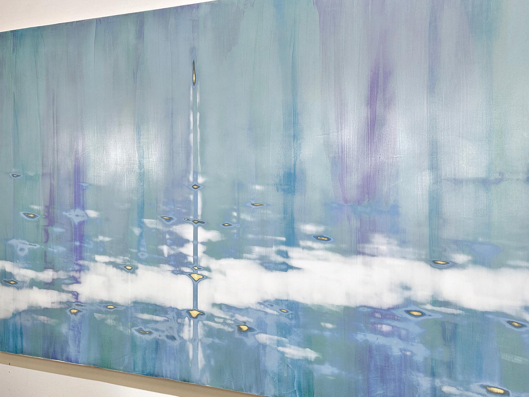 Blue Mixed Media Waterscape with Metallic Pigment_Cascading by Audra Weaser For Sale 1