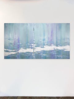 Paesaggio acquatico a tecnica mista blu con pigmento metallico_Cascading di Audra Weaser