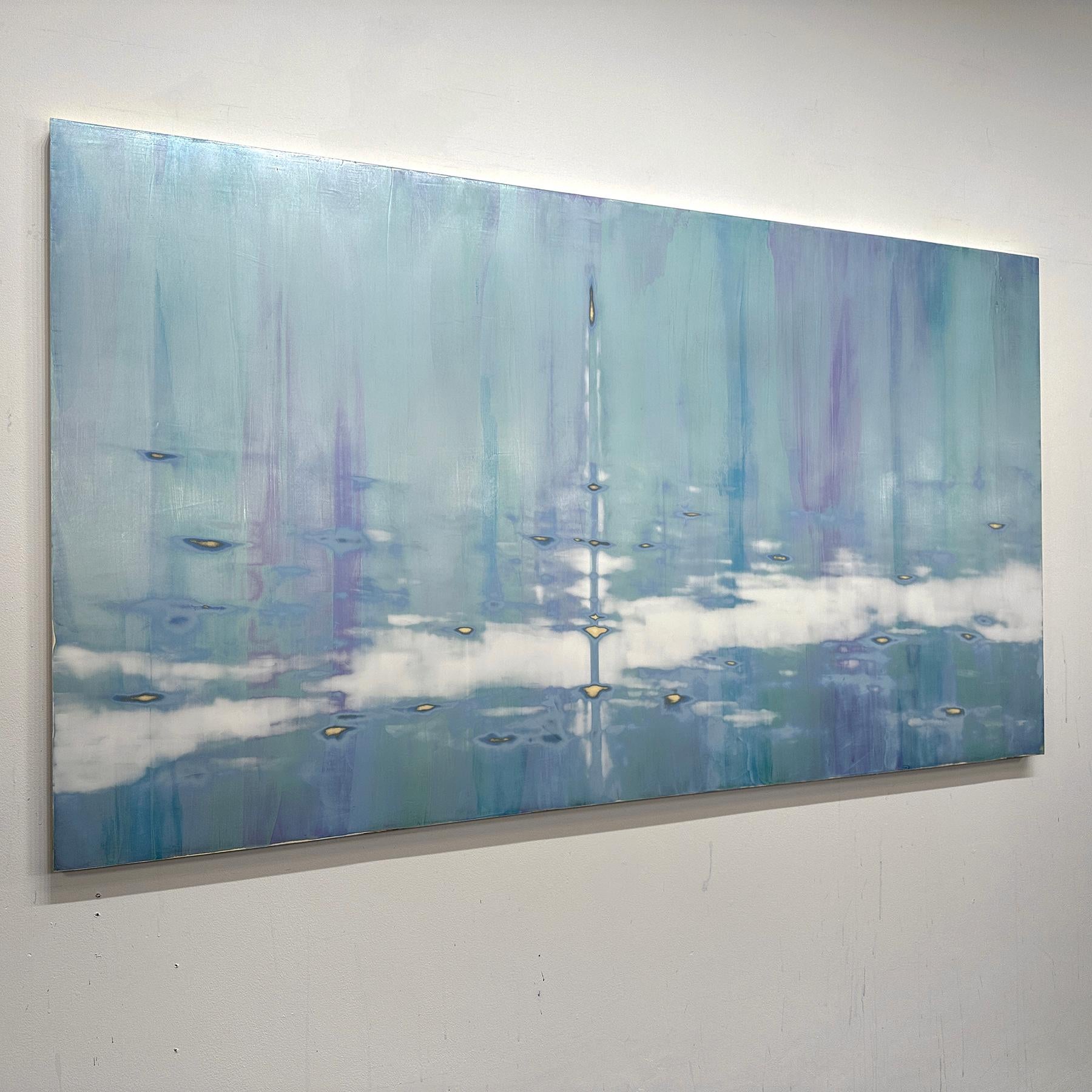 Blue Mixed Media Waterscape with Metallic Pigment_Cascading by Audra Weaser For Sale 2