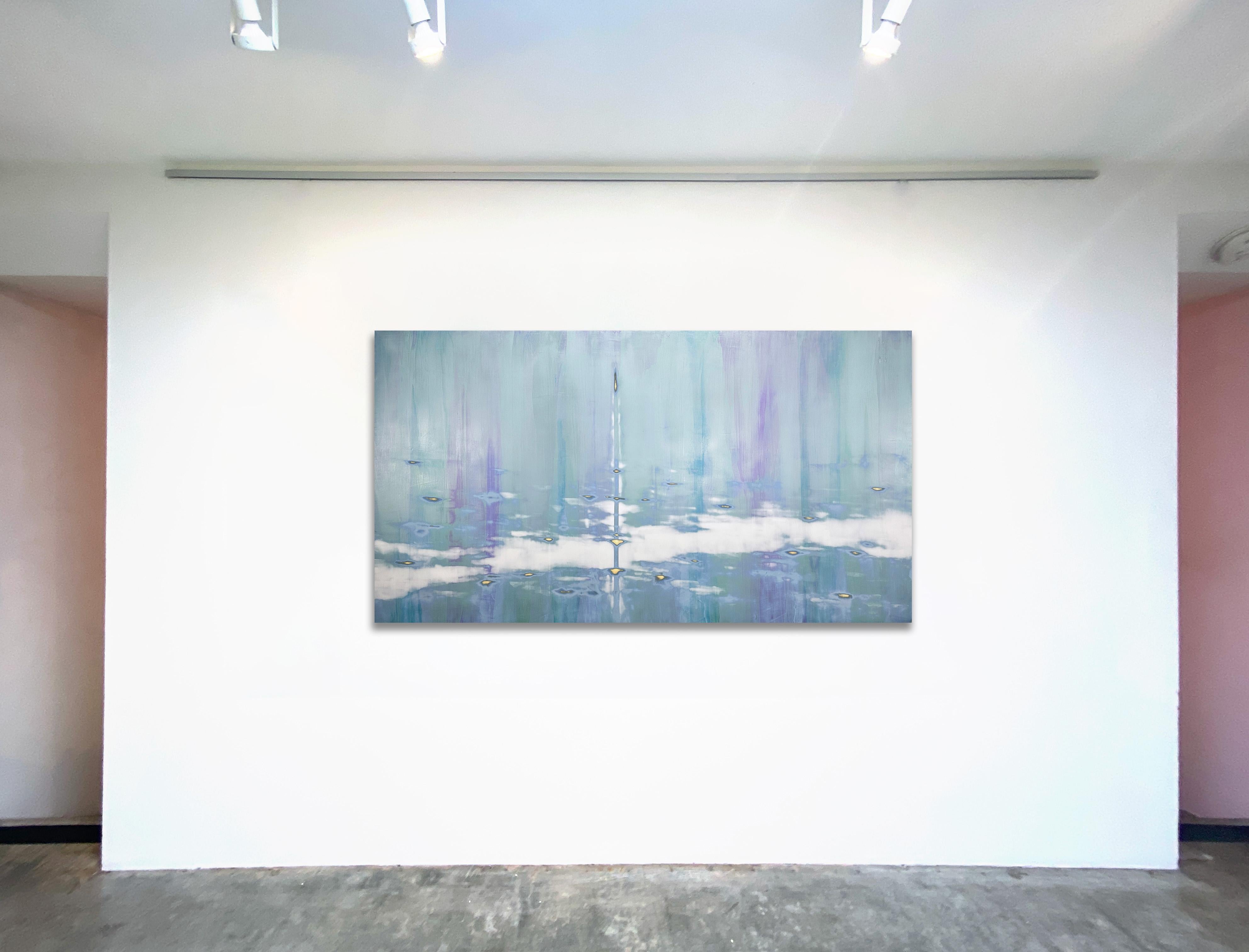 Paesaggio acquatico a tecnica mista blu con pigmento metallico_Cascading di Audra Weaser in vendita 2