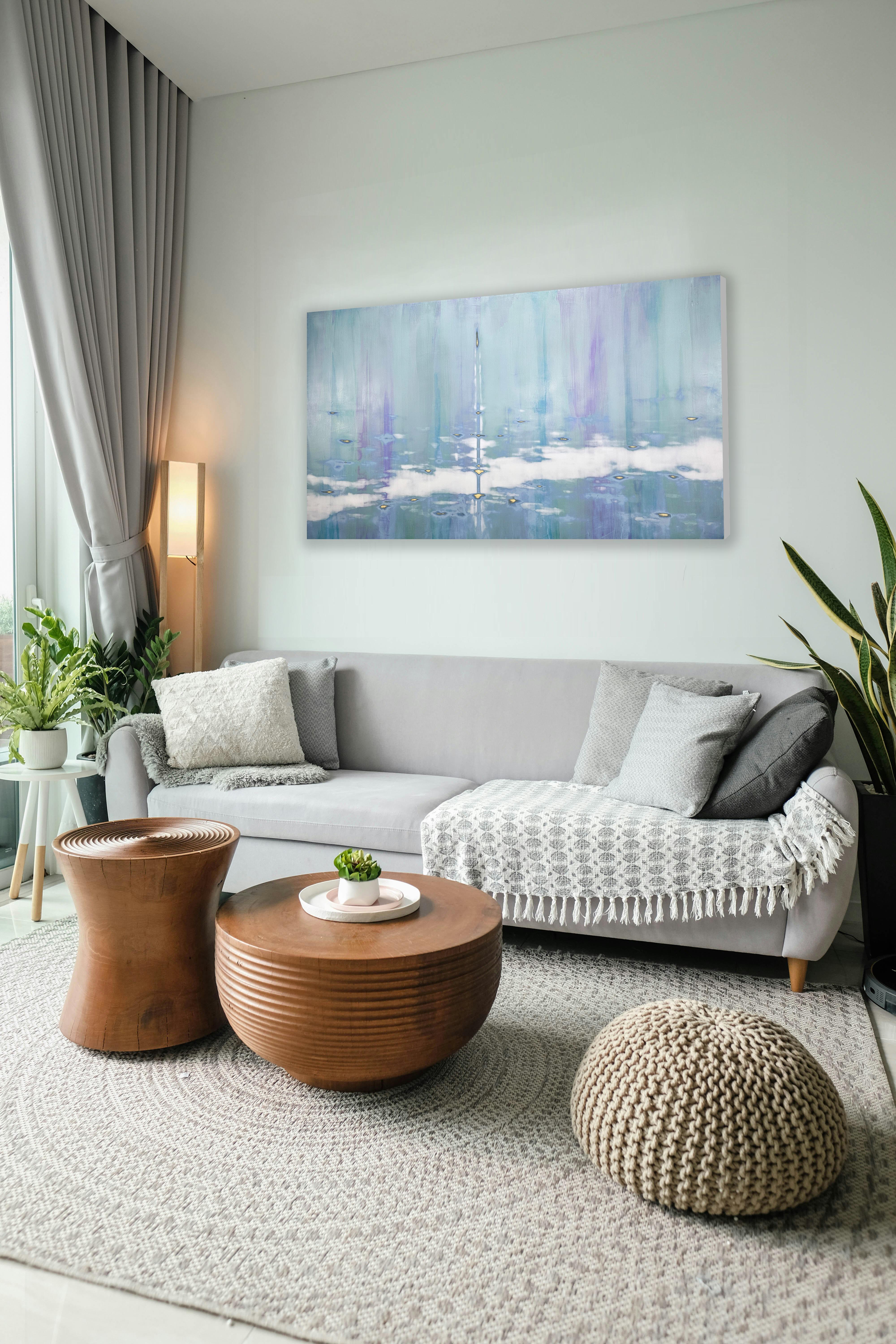 Paesaggio acquatico a tecnica mista blu con pigmento metallico_Cascading di Audra Weaser in vendita 4