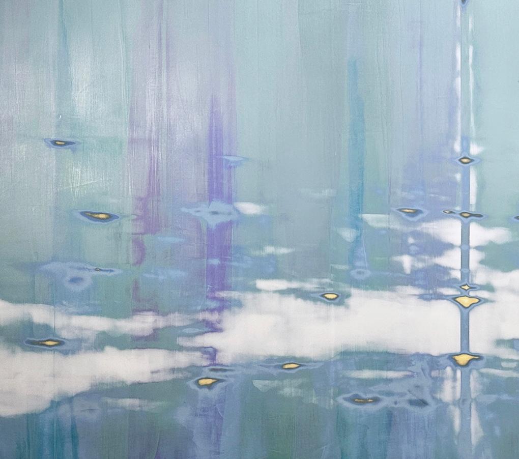 Paesaggio acquatico a tecnica mista blu con pigmento metallico_Cascading di Audra Weaser in vendita 7