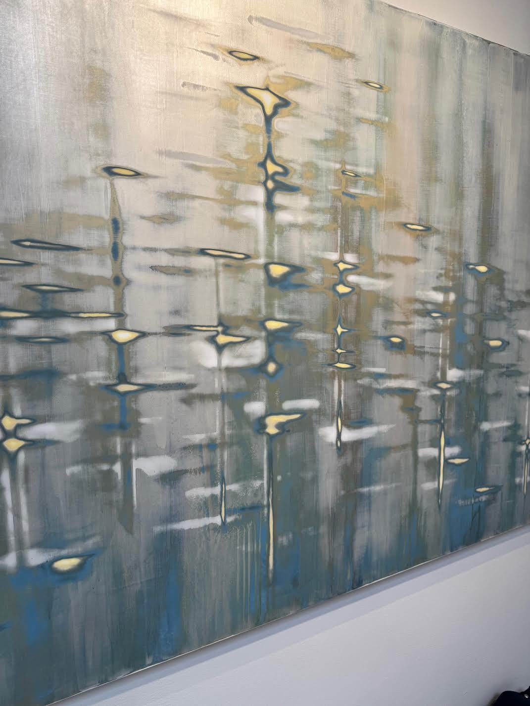 Blue Mixed Media Waterscape with Metallic Pigment_Golden Pearl by Audra Weaser For Sale 4