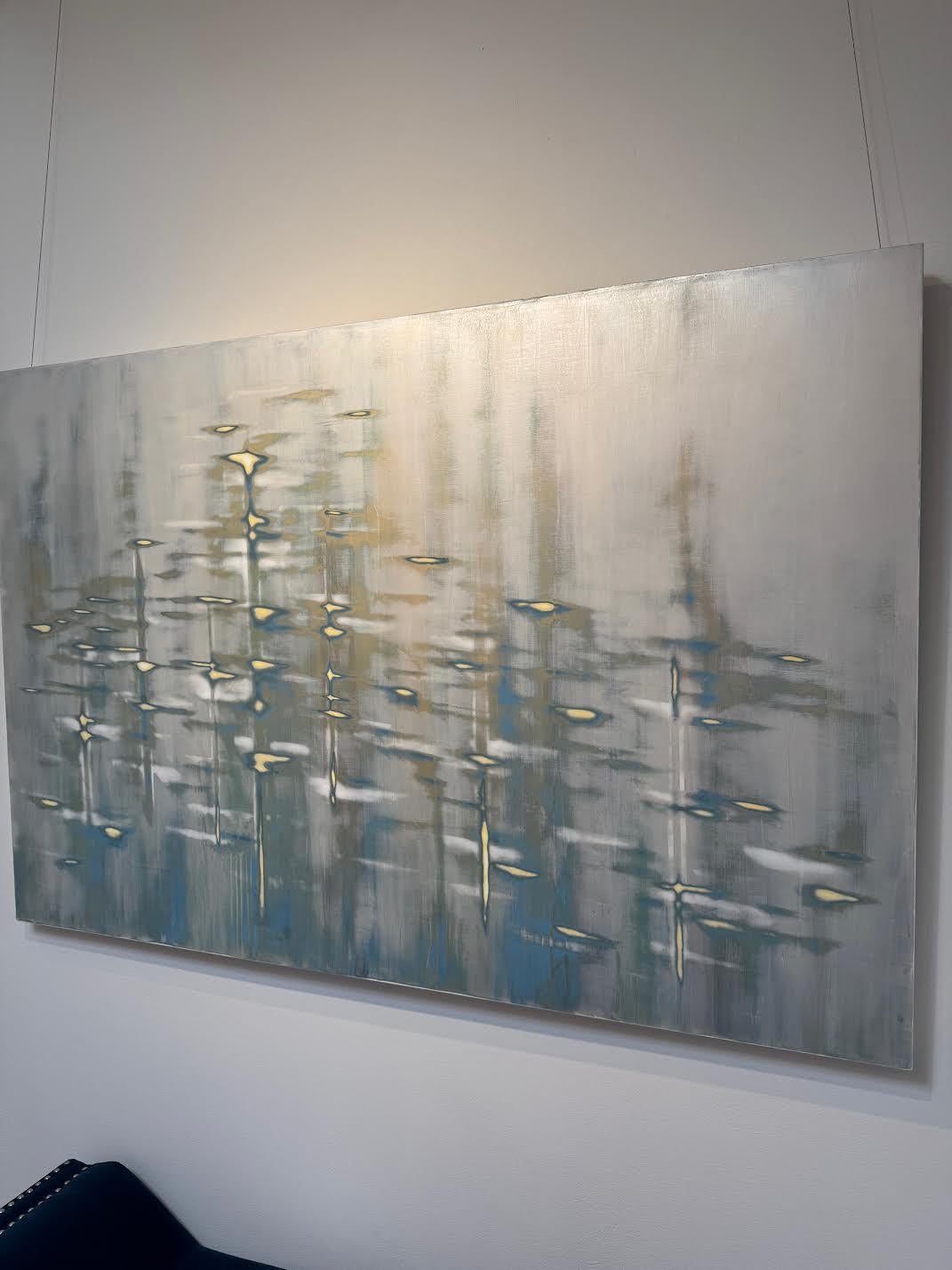 Blue Mixed Media Waterscape with Metallic Pigment_Golden Pearl by Audra Weaser For Sale 5