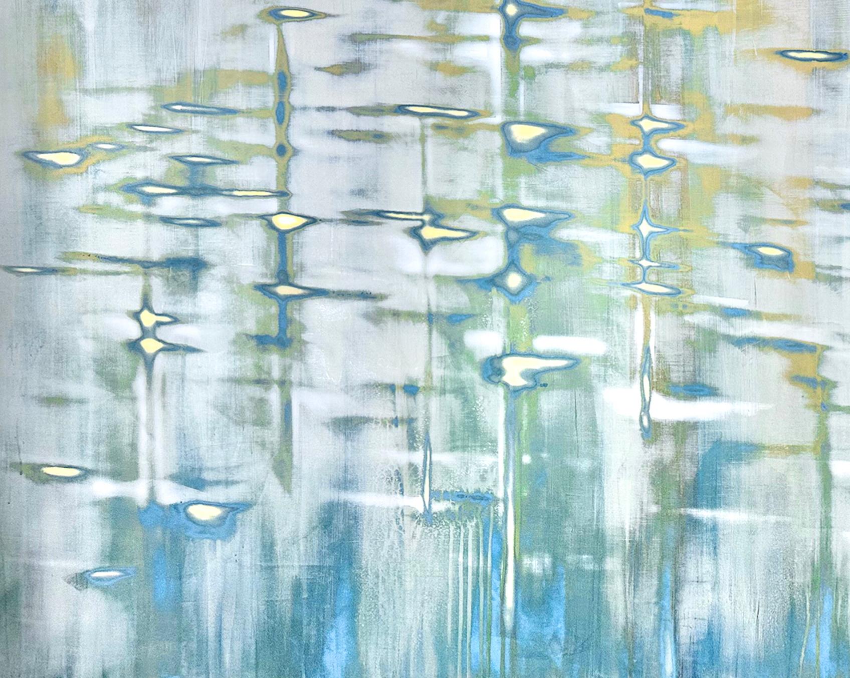 Blue Mixed Media Waterscape with Metallic Pigment_Golden Pearl by Audra Weaser For Sale 5