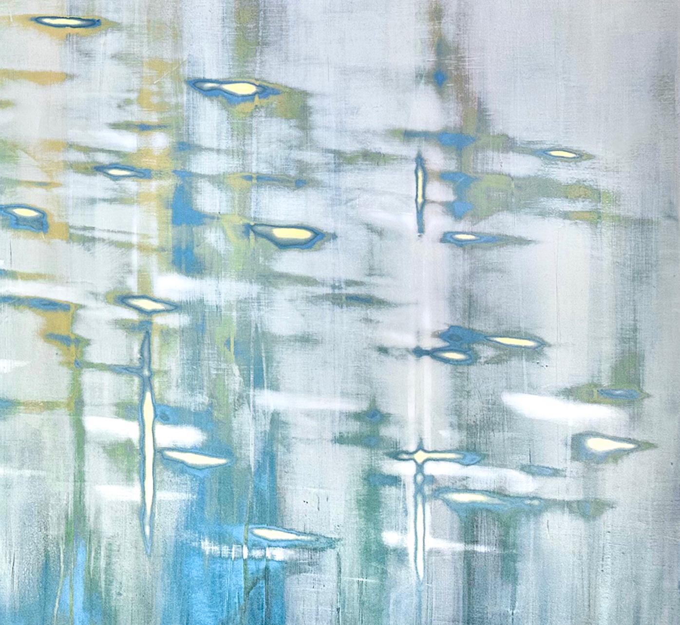 Blue Mixed Media Waterscape with Metallic Pigment_Golden Pearl by Audra Weaser For Sale 6