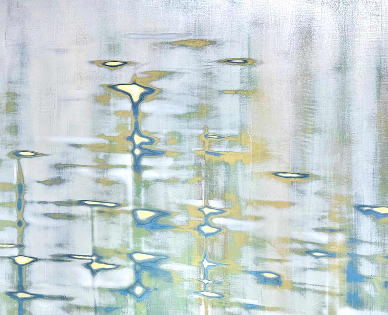 Blue Mixed Media Waterscape with Metallic Pigment_Golden Pearl by Audra Weaser For Sale 7