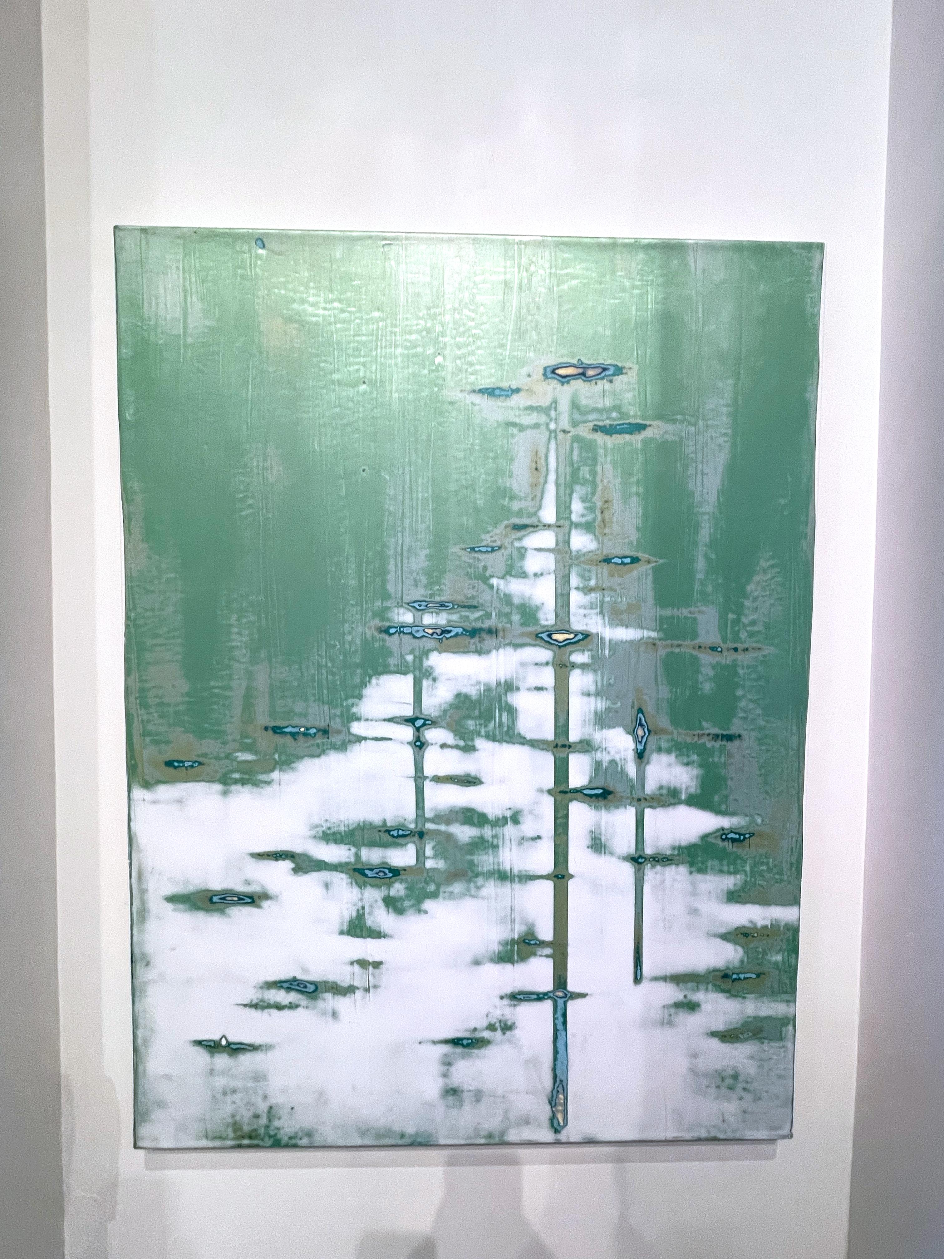 Abstract_Green_Acrylic/Metallic Pigment/Plaster_Emerald Shores_2023_Audra Weaser For Sale 8