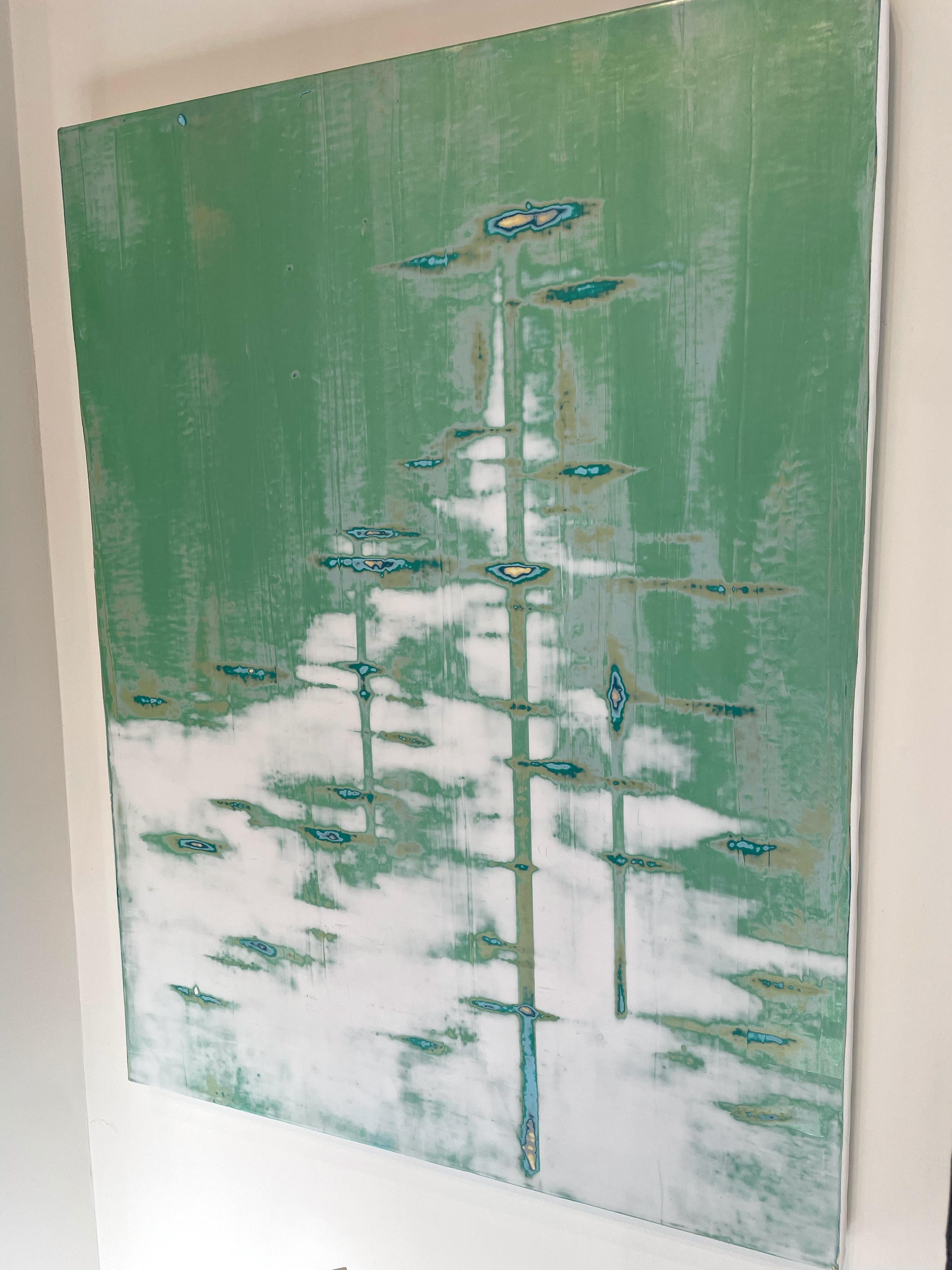 Abstract_Green_Acrylic/Metallic Pigment/Plaster_Emerald Shores_2023_Audra Weaser For Sale 11