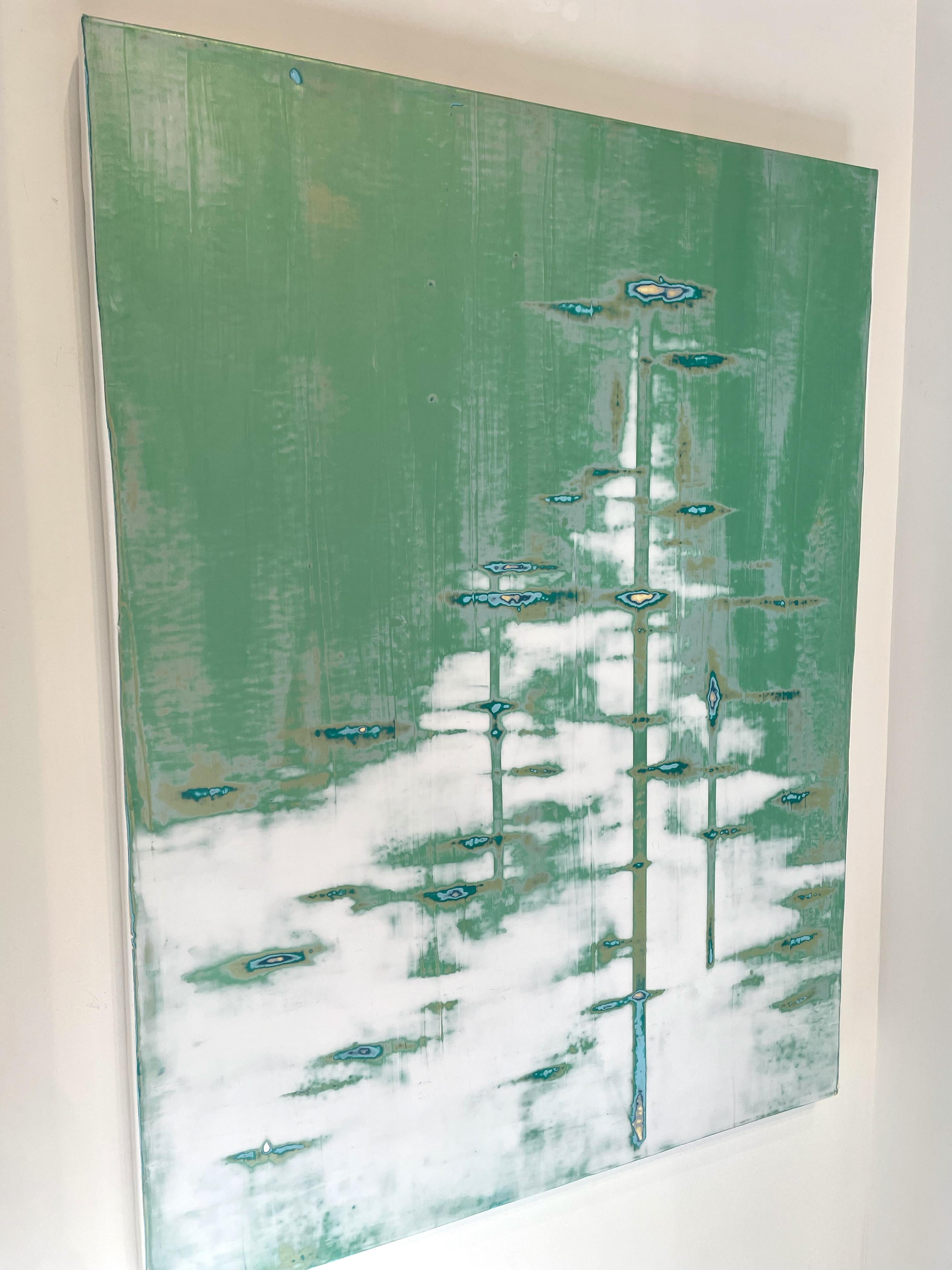 Abstract_Green_Acrylic/Metallic Pigment/Plaster_Emerald Shores_2023_Audra Weaser For Sale 12