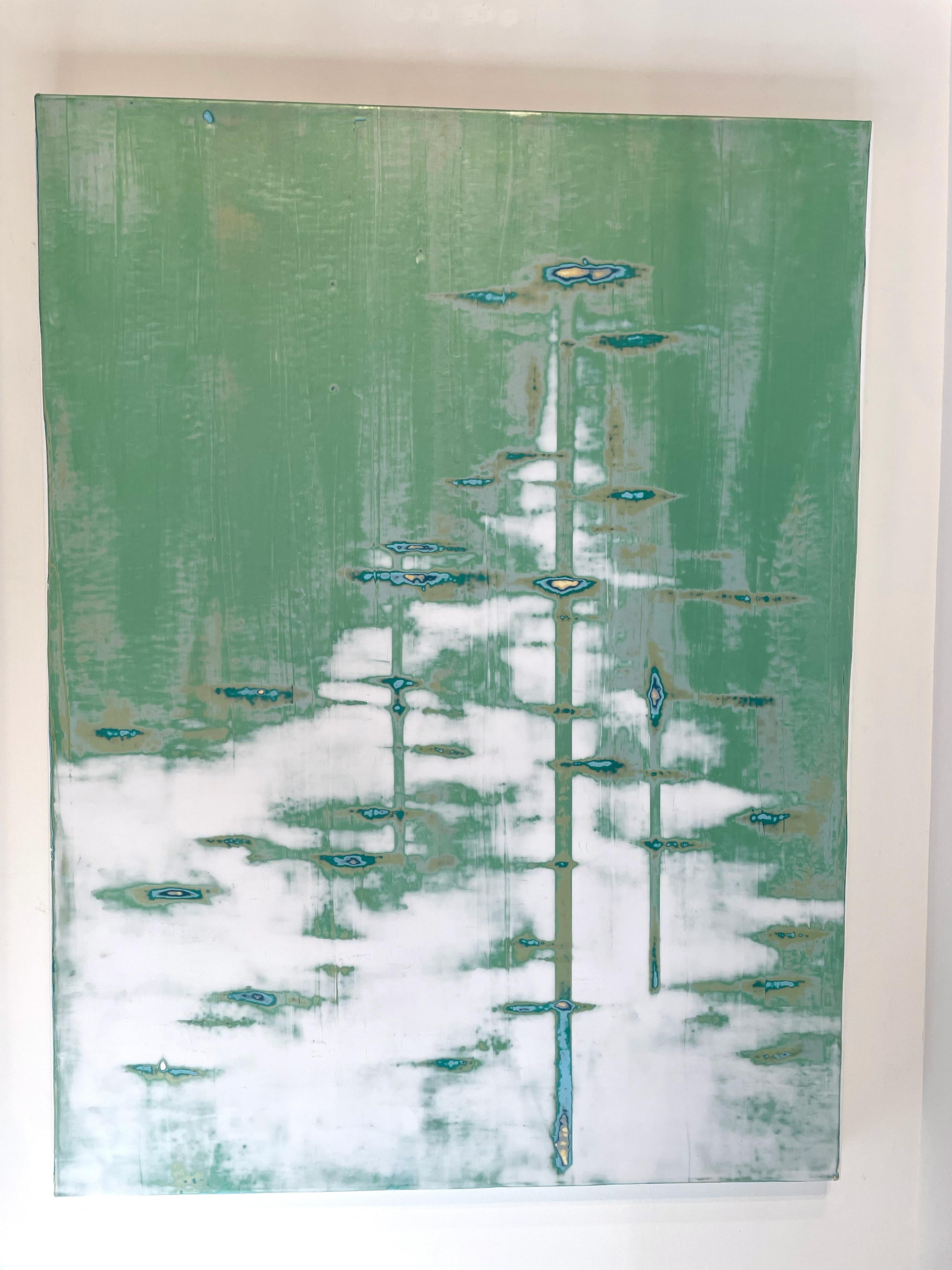 Abstract_Green_Acrylic/Metallic Pigment/Plaster_Emerald Shores_2023_Audra Weaser For Sale 13