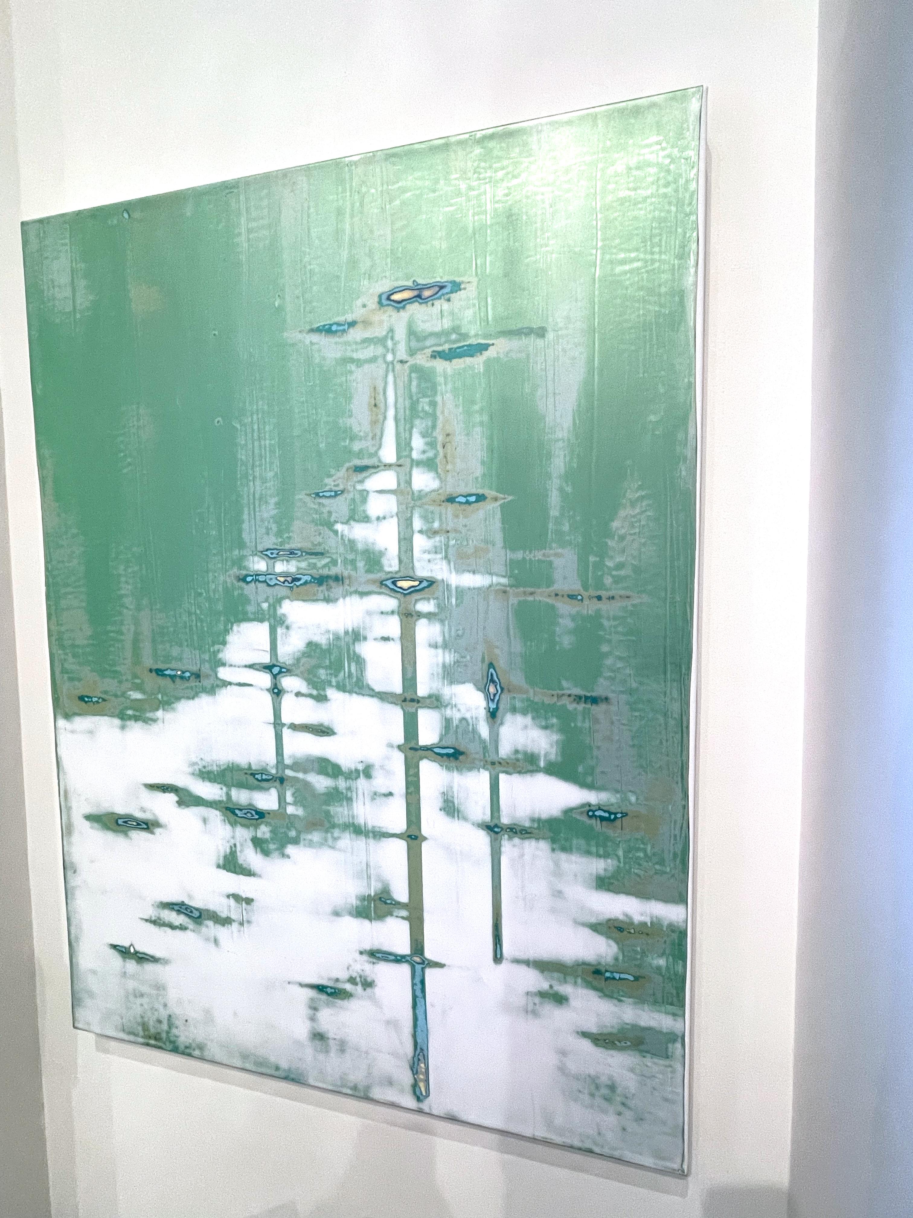 Abstract_Green_Acrylic/Metallic Pigment/Plaster_Emerald Shores_2023_Audra Weaser For Sale 5