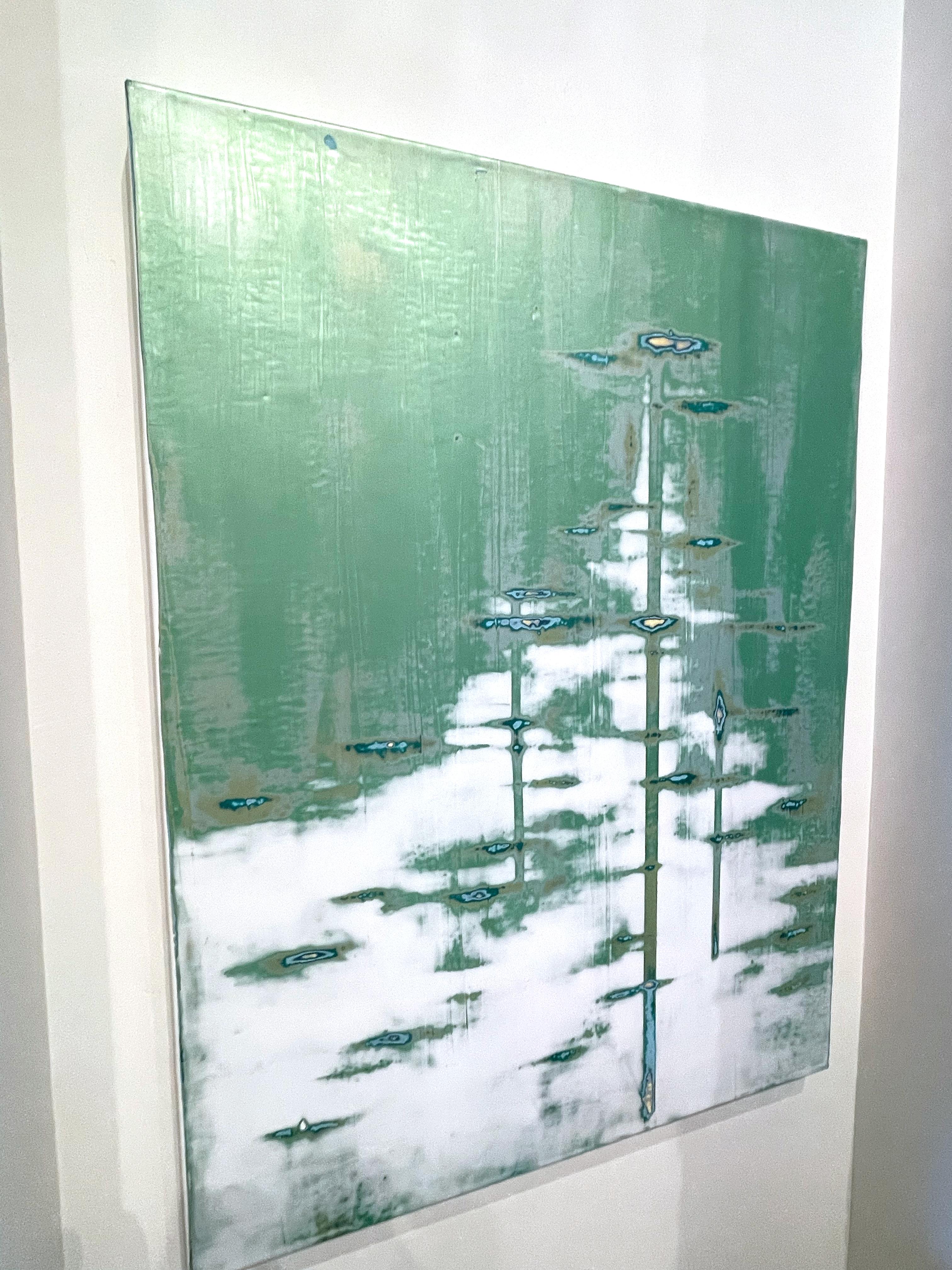 Abstract_Green_Acrylic/Metallic Pigment/Plaster_Emerald Shores_2023_Audra Weaser For Sale 6