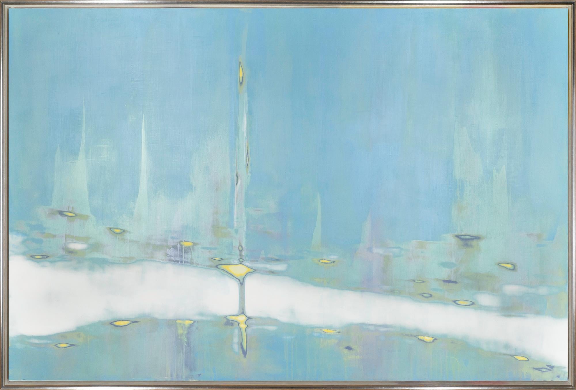 Abstract Painting de Audra Weaser - "Escape azul" Pintura abstracta contemporánea en técnica mixta sobre panel enmarcada