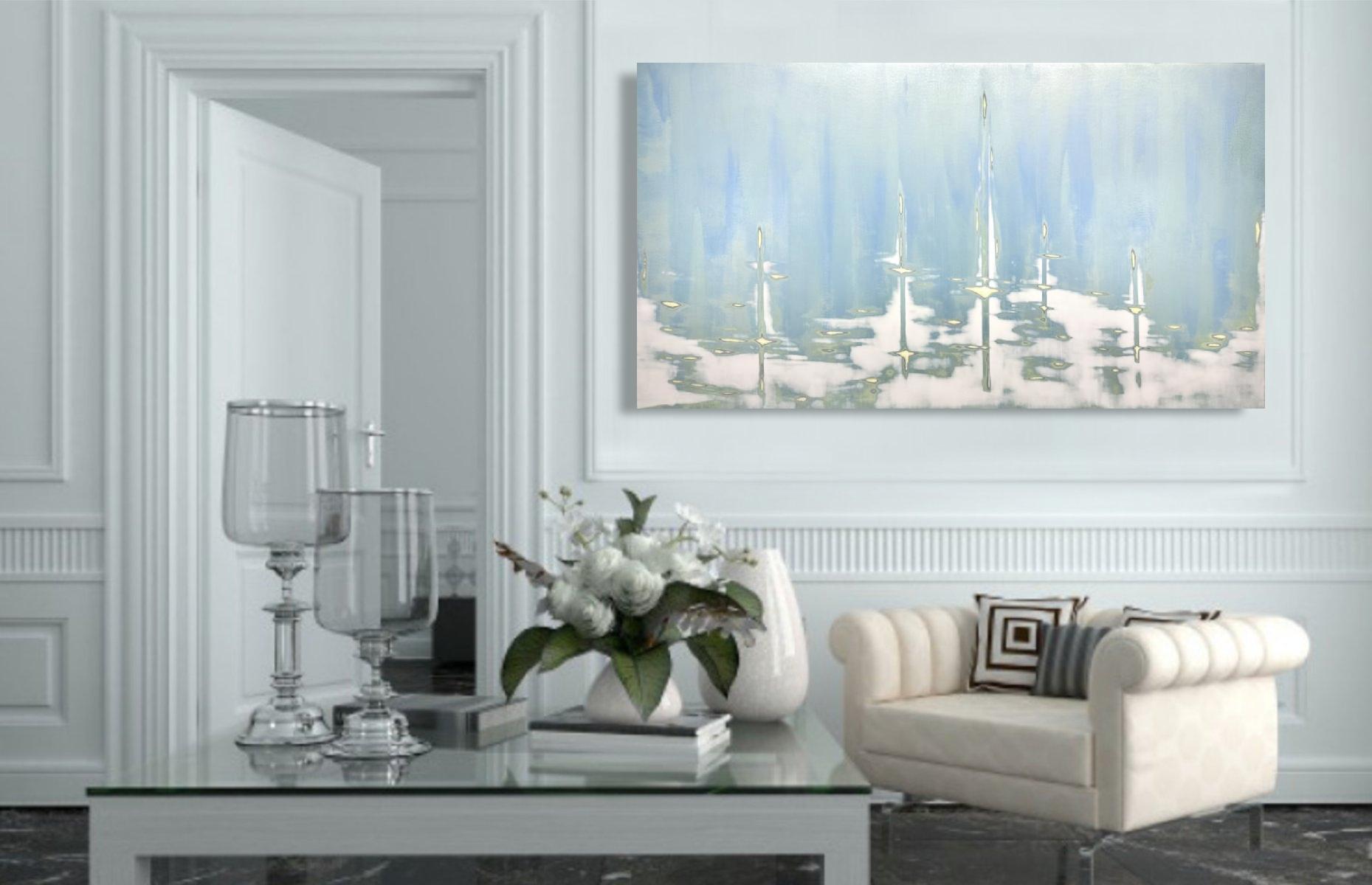 Luminous Blue/Silver Metallic Painting by Audra Weaser/ Drifting Tides 1
