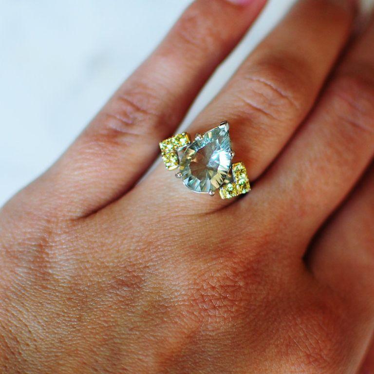 Pear Cut Audree Green Amethyst Ring For Sale