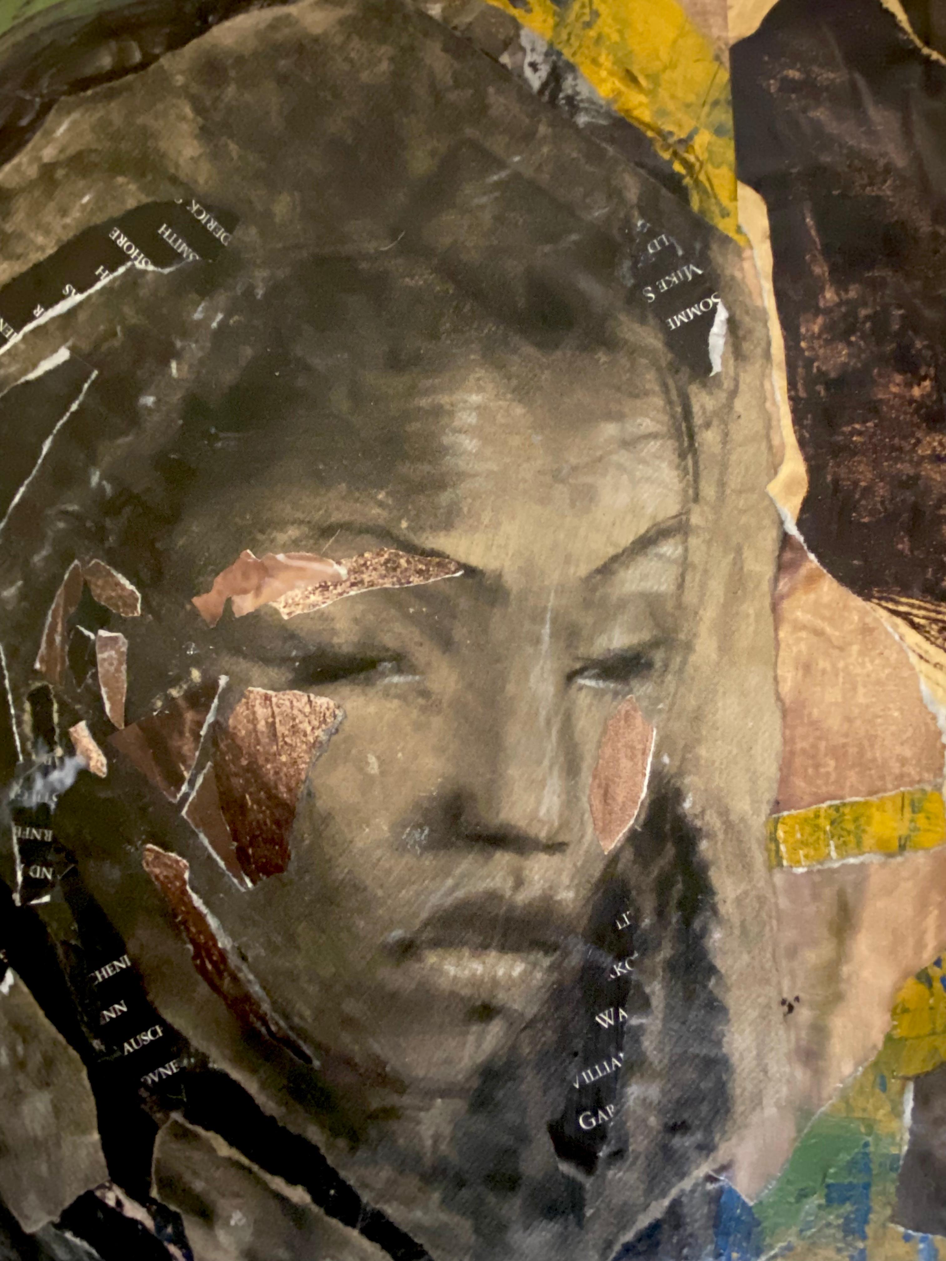 Libro del Ricordo, figura femminile, toni dorati, cavalli e riferimenti a Van Gogh - Art di Audrey Anastasi